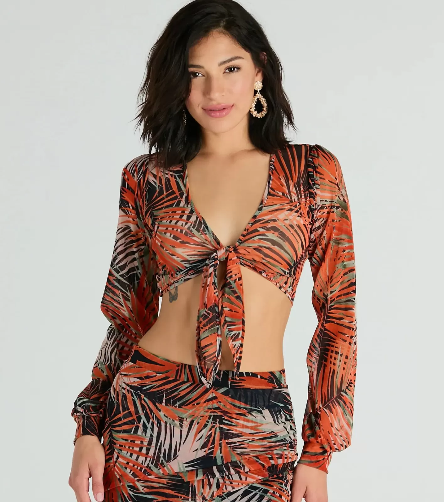 Windsor Destined For Sun Tropical Mesh Tie Front Top BLACK New
