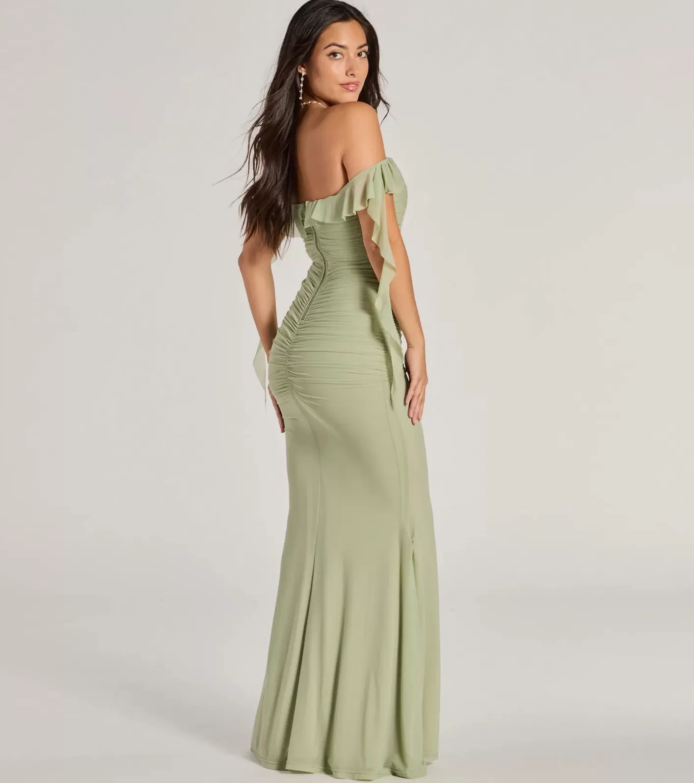 Windsor Deyna Formal Mesh Off-The-Shoulder Long Dress SAGE Store