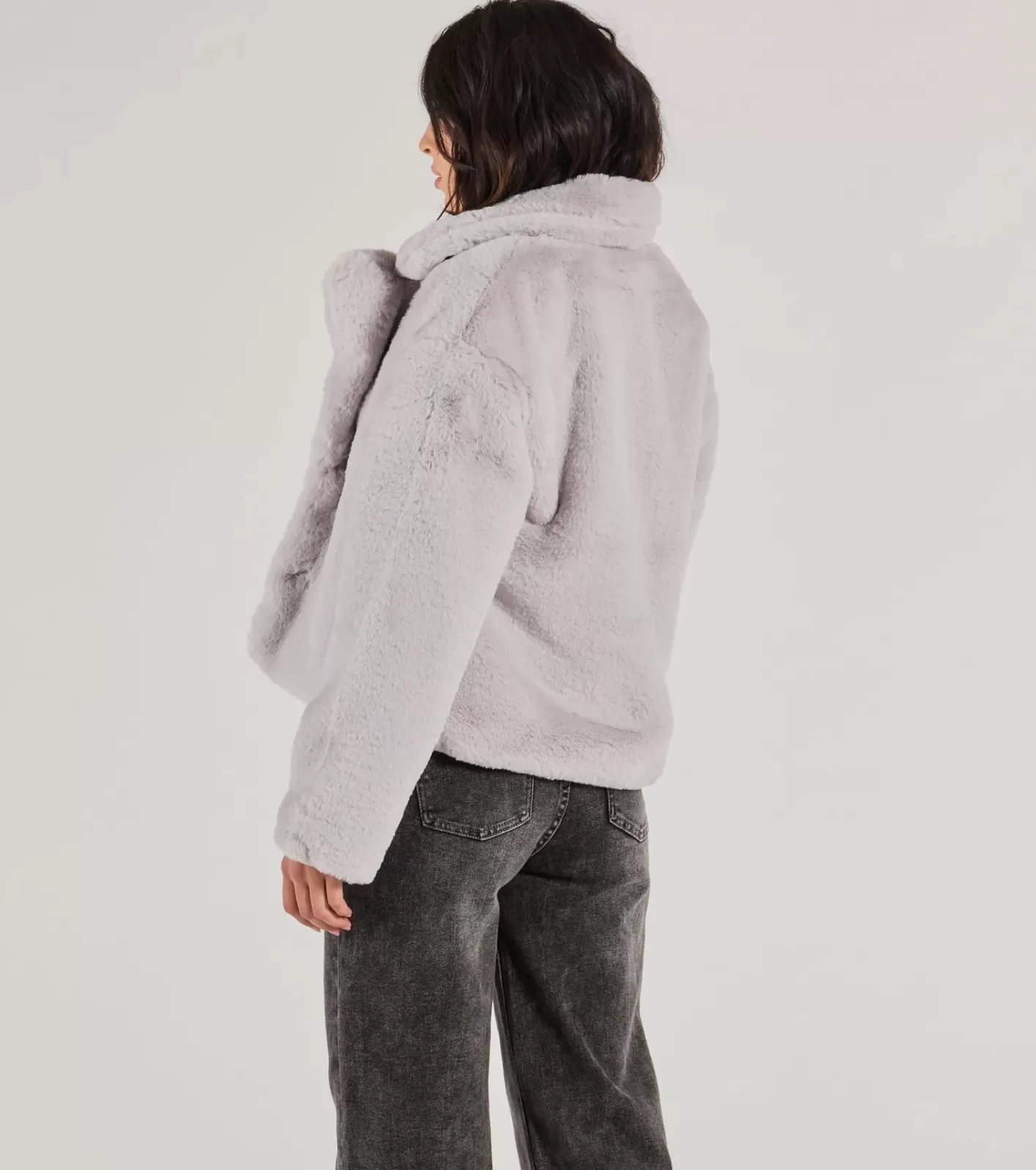 Windsor Diva Chic Cropped Faux Fur Jacket GRAY Sale