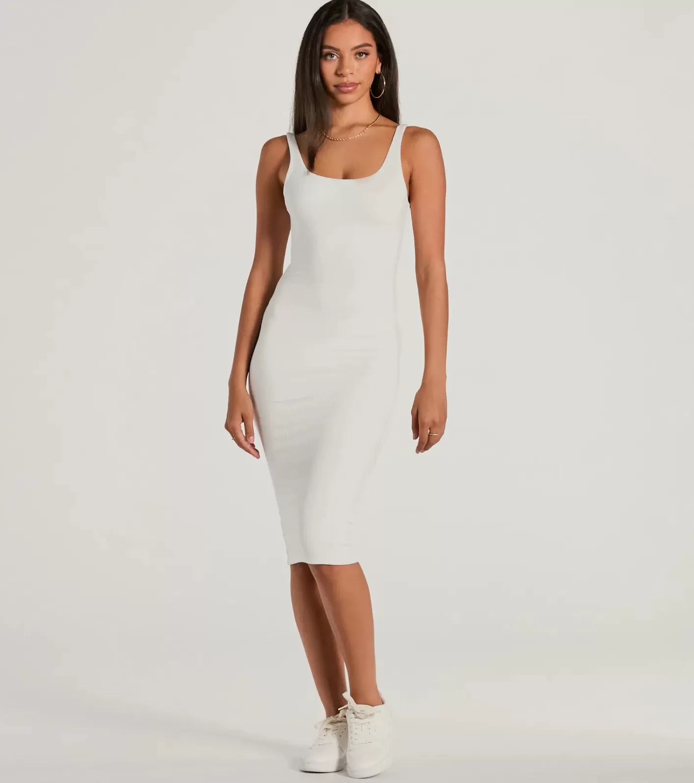 Windsor Done In One Ribbed Knit Bodycon Midi Dress WHITE Flash Sale