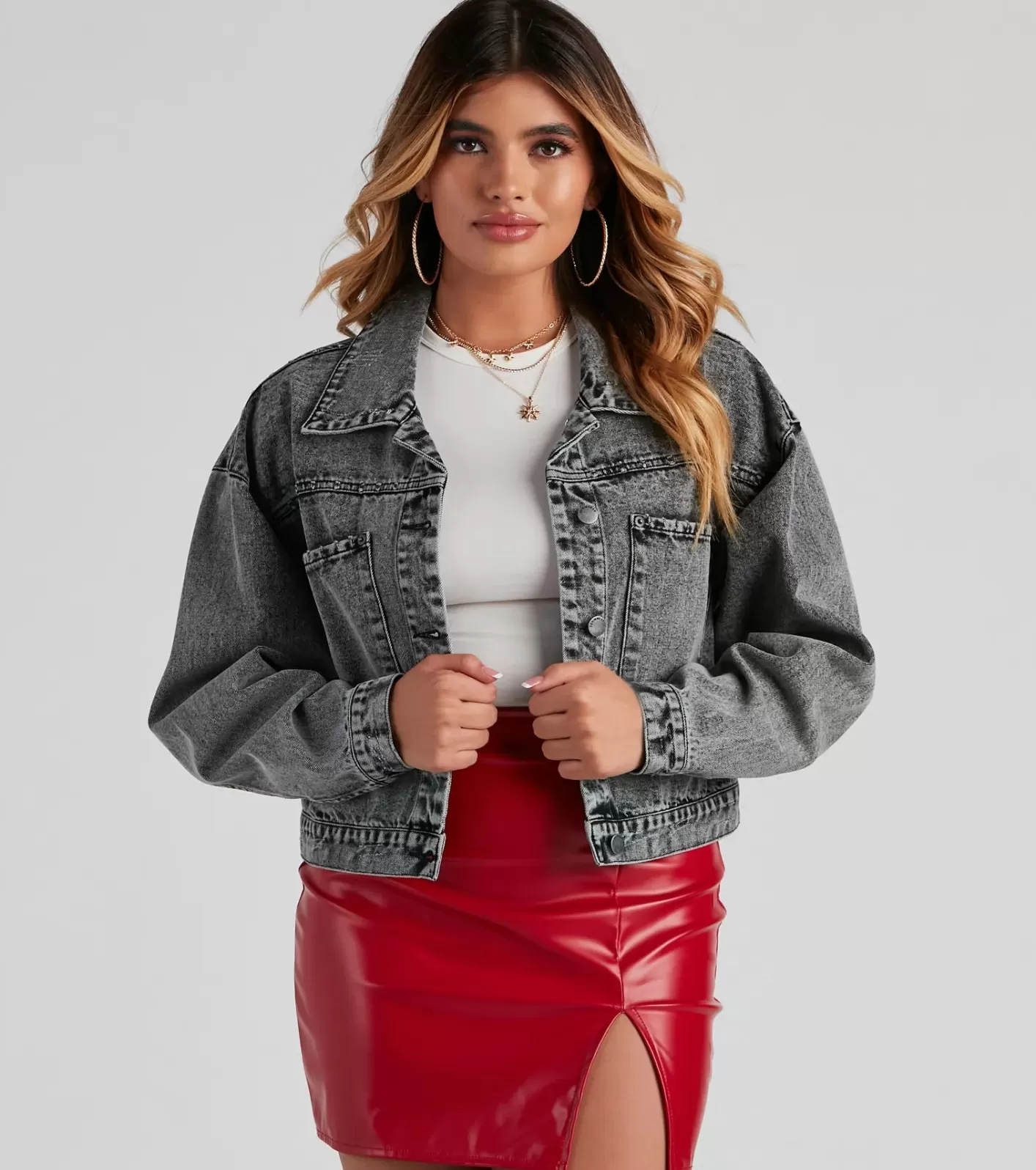Windsor Don't Waist Time Crop Denim Jacket BLACKDENIM Discount