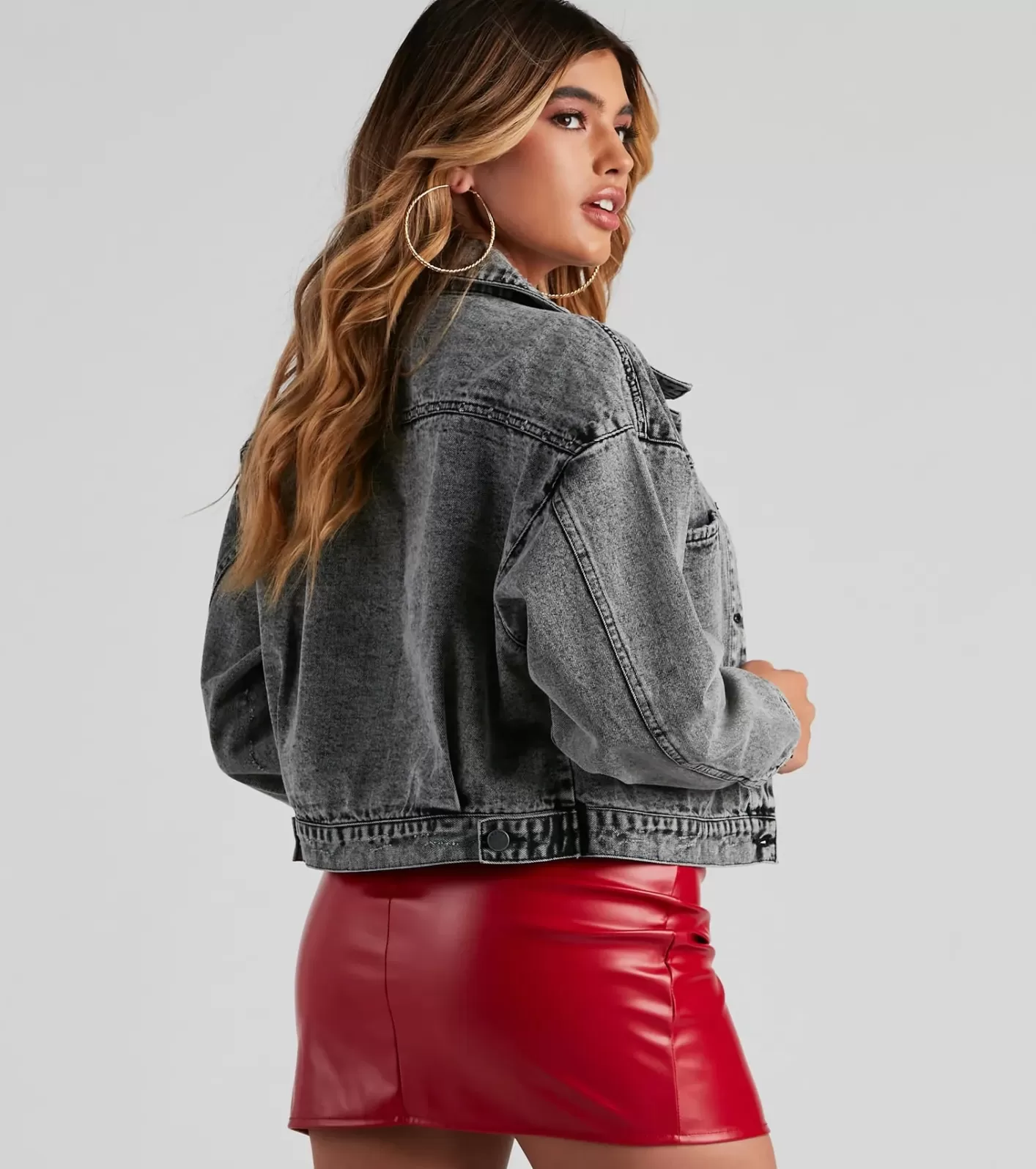 Windsor Don't Waist Time Crop Denim Jacket BLACKDENIM Discount