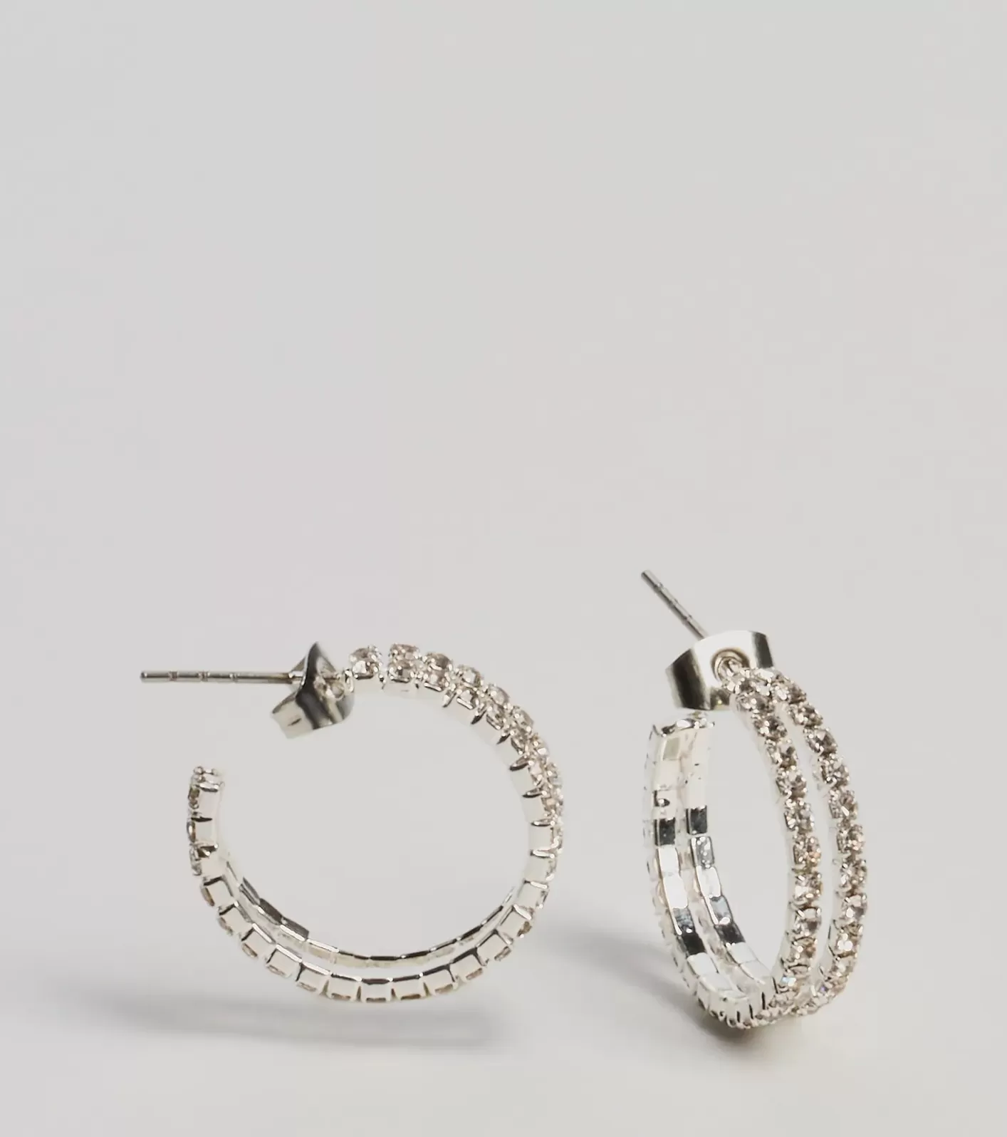 Windsor Double Trouble Rhinestone Hoop Earrings SILVER Hot
