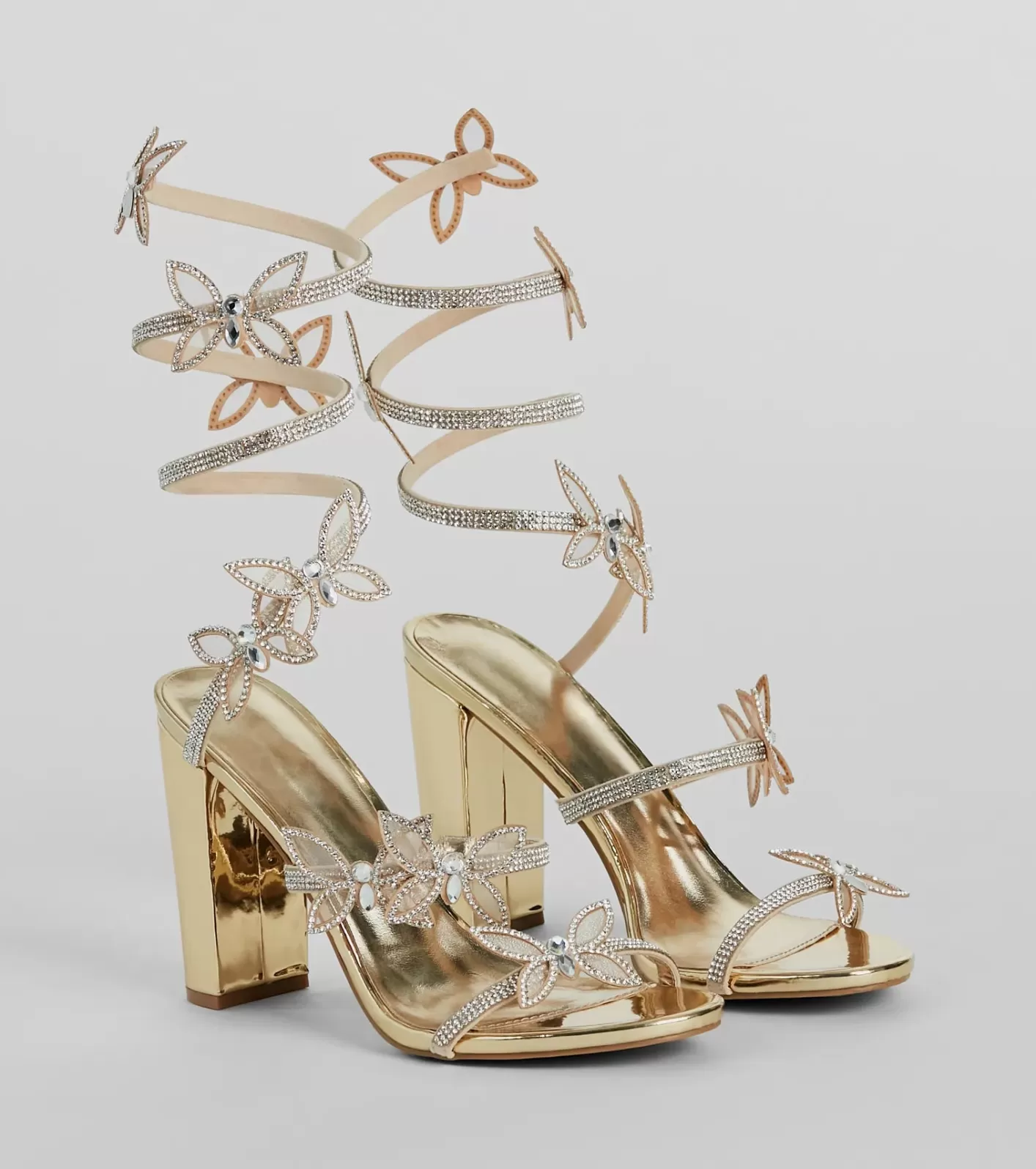 Windsor Dreamy Rhinestone Butterfly Spiral Metallic Heels GOLD Cheap