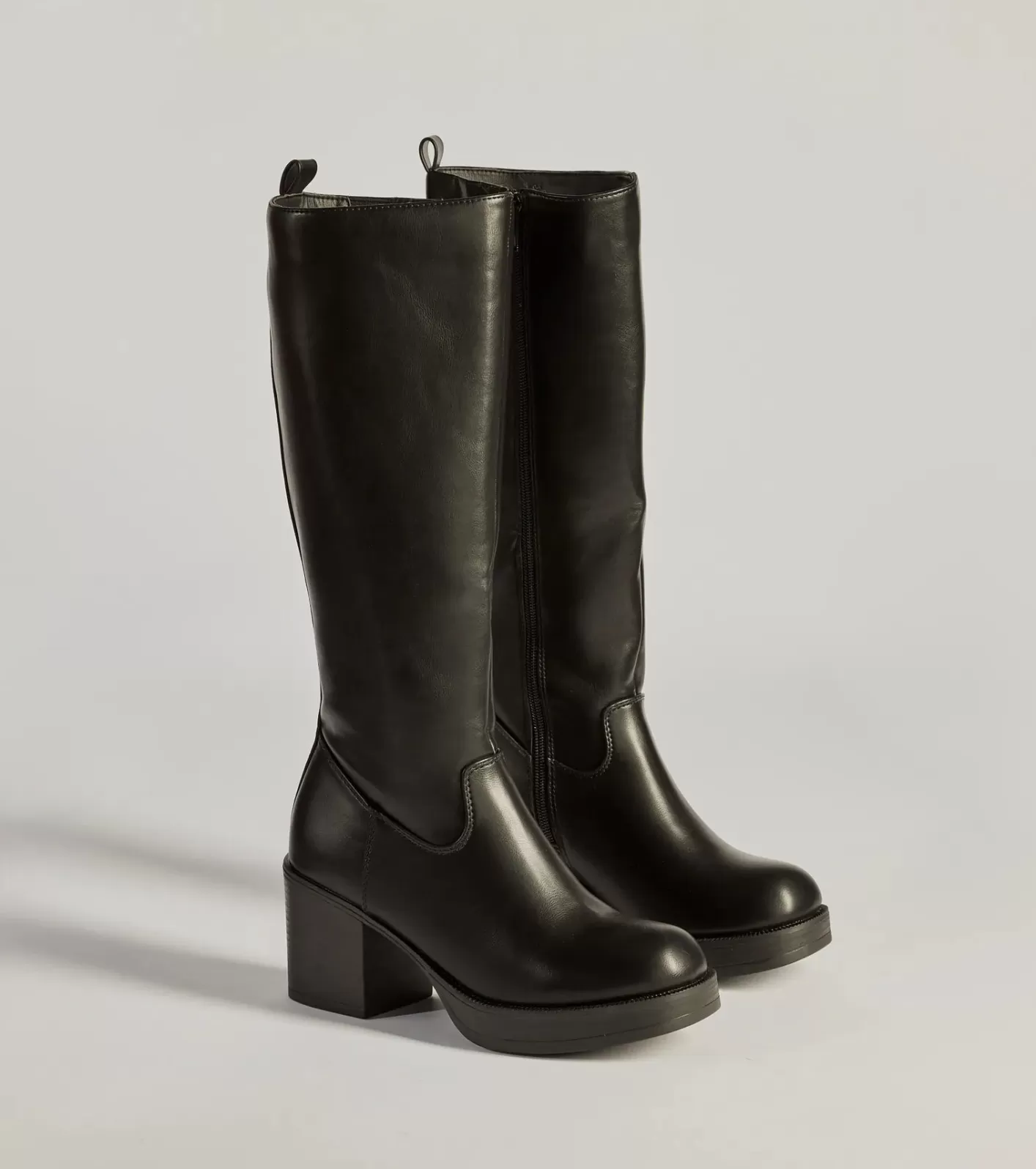 Windsor Edgy Chic Under-The-Knee Moto Platform Boots BLACK Best