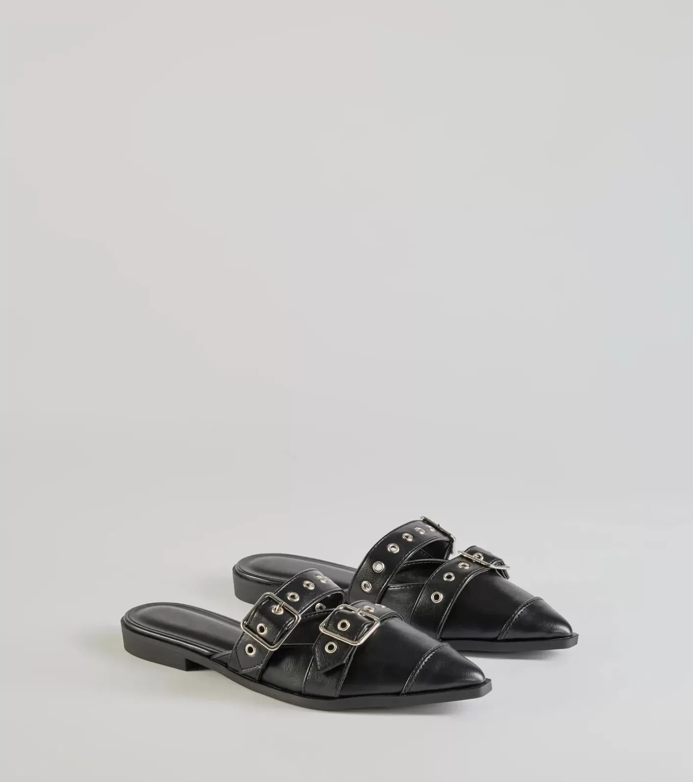 Windsor Edgy Flair Faux Leather Buckle Strap Flats BLACK Online