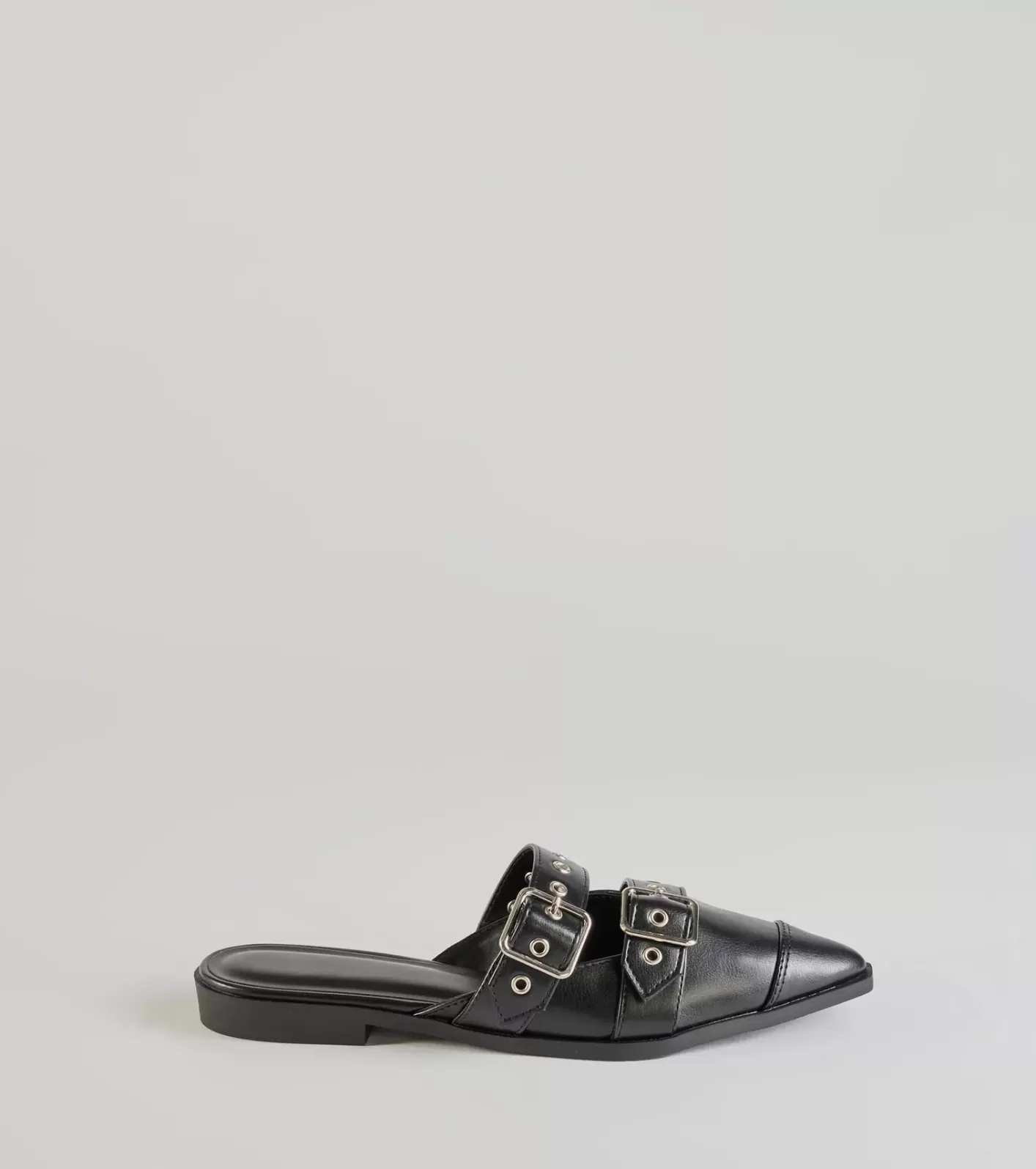 Windsor Edgy Flair Faux Leather Buckle Strap Flats BLACK Online