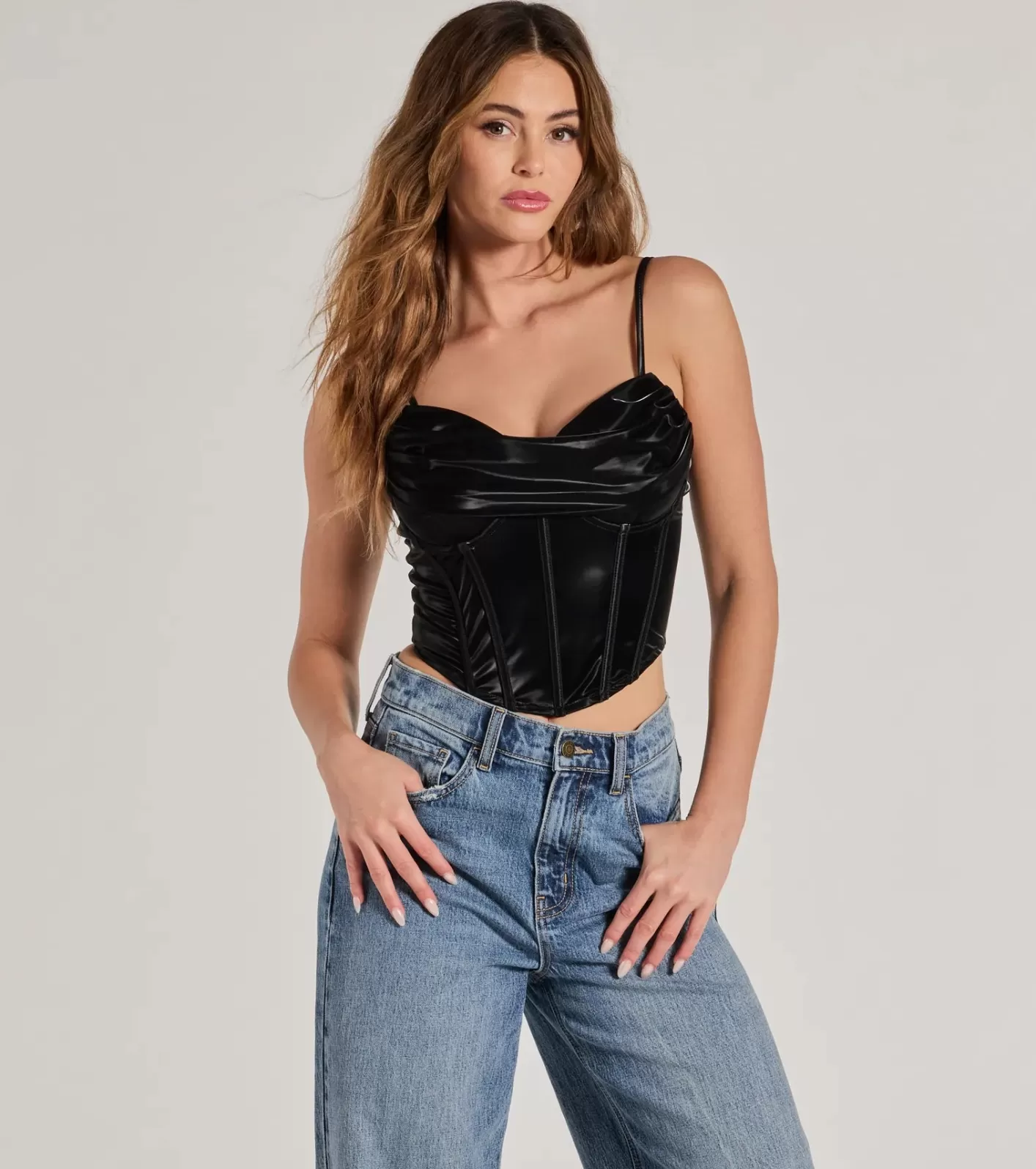 Windsor Edgy Statement Faux Leather Cropped Corset BLACK Best