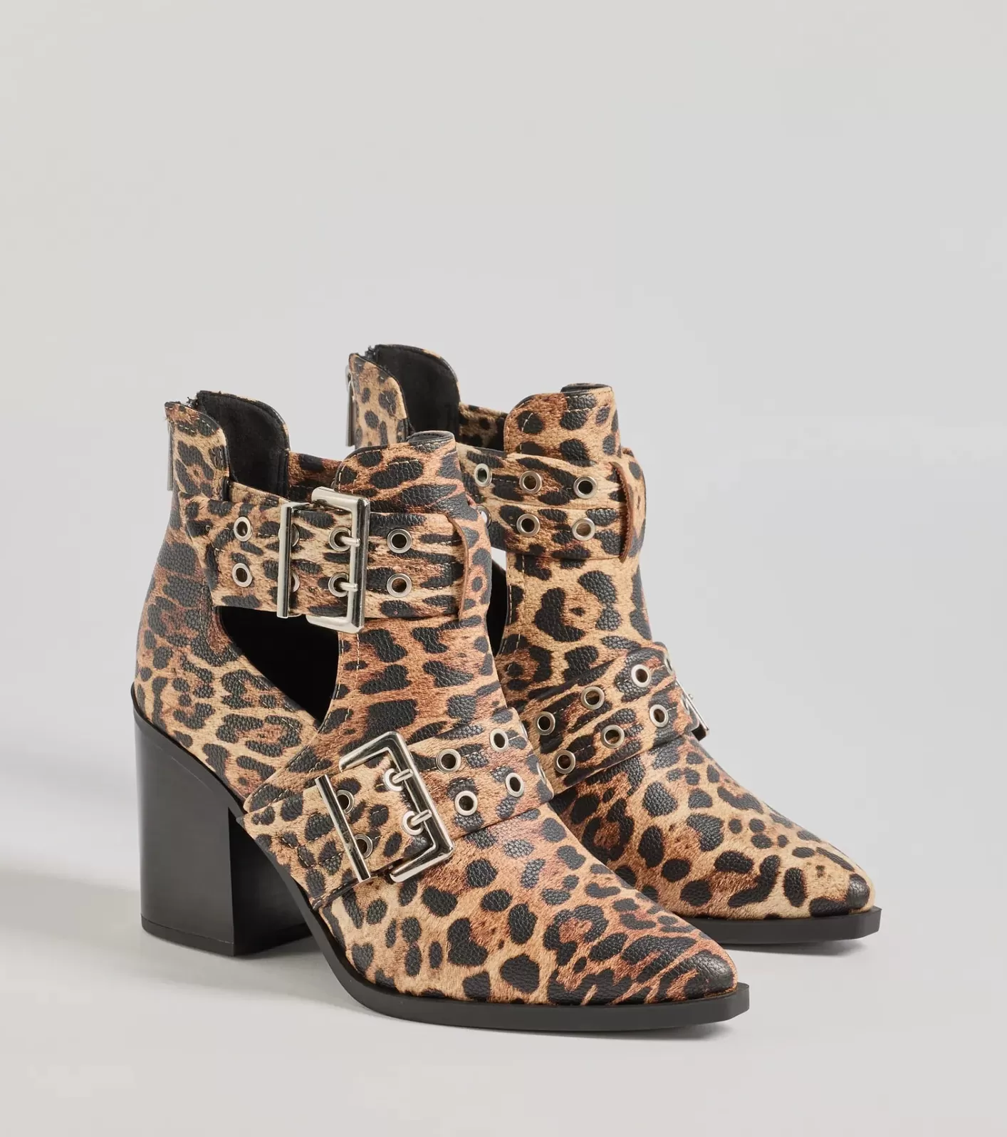 Windsor Edgy Stride Buckle Strap Ankle Booties LEOPARD Best
