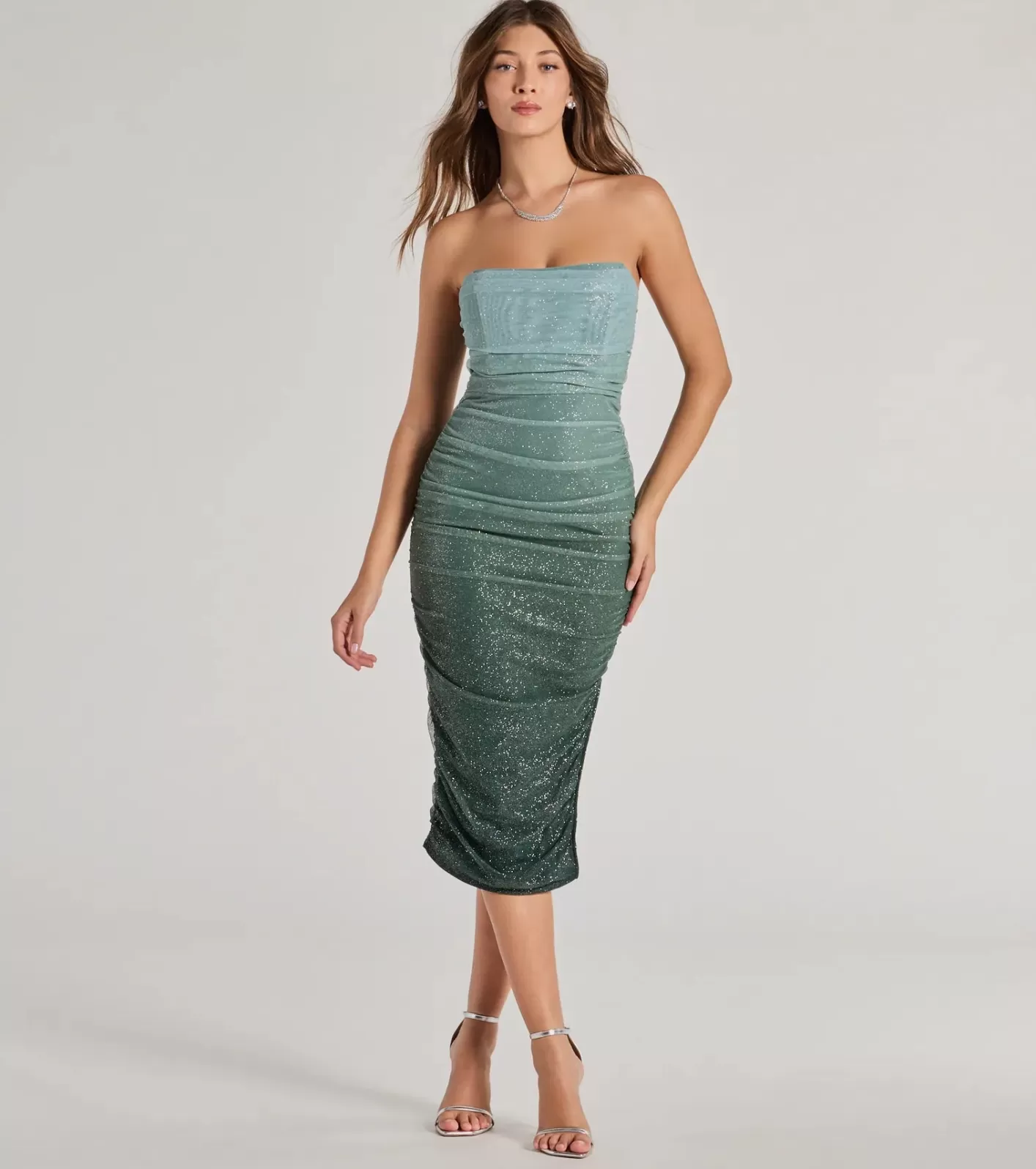 Windsor Effortless Dazzle Ombre Glitter Mesh Midi Dress HUNTER Best