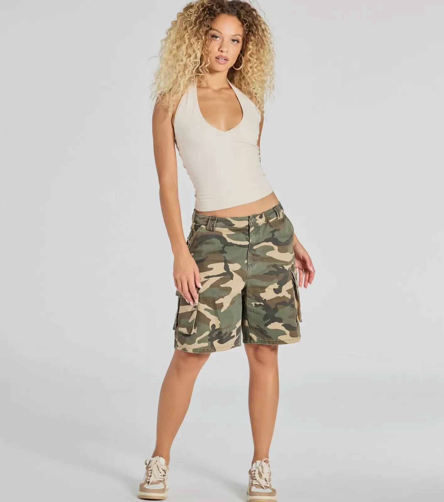 Windsor Effortlessly Cool Mid-Rise Camo Cargo Shorts OLIVE Clearance