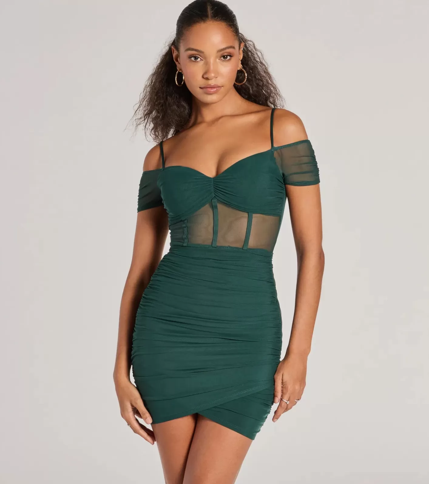 Windsor Elegant Existence Cold Shoulder Mesh Mini Dress HUNTER Shop