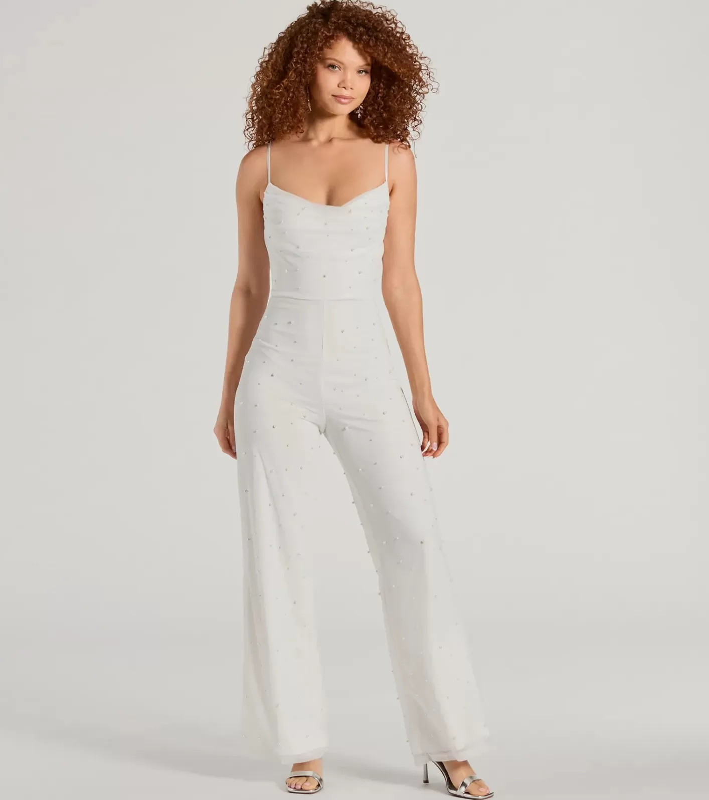 Windsor Elevate Your Vibe Wide-Leg Faux Pearl Jumpsuit IVORY Best Sale