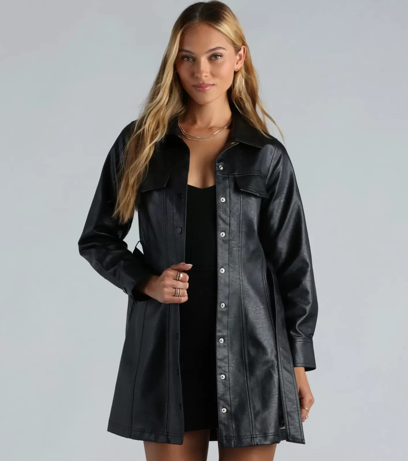 Windsor Elevated Affair Faux Leather Trench Coat BLACK Best