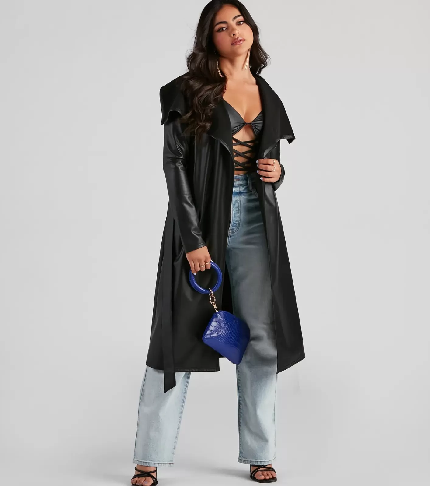 Windsor Elevated And Chic Faux Leather Trench BLACK Clearance