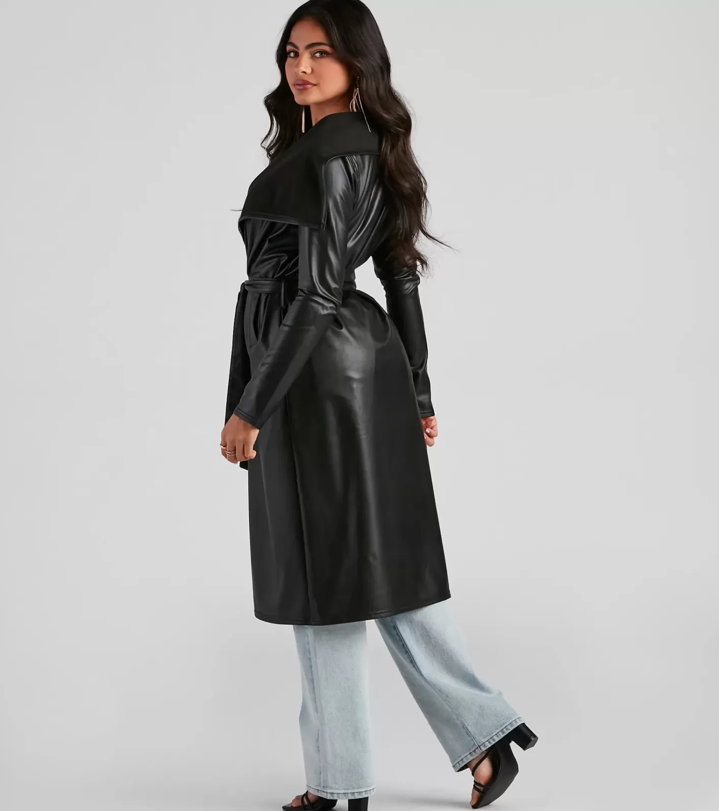 Windsor Elevated And Chic Faux Leather Trench BLACK Clearance