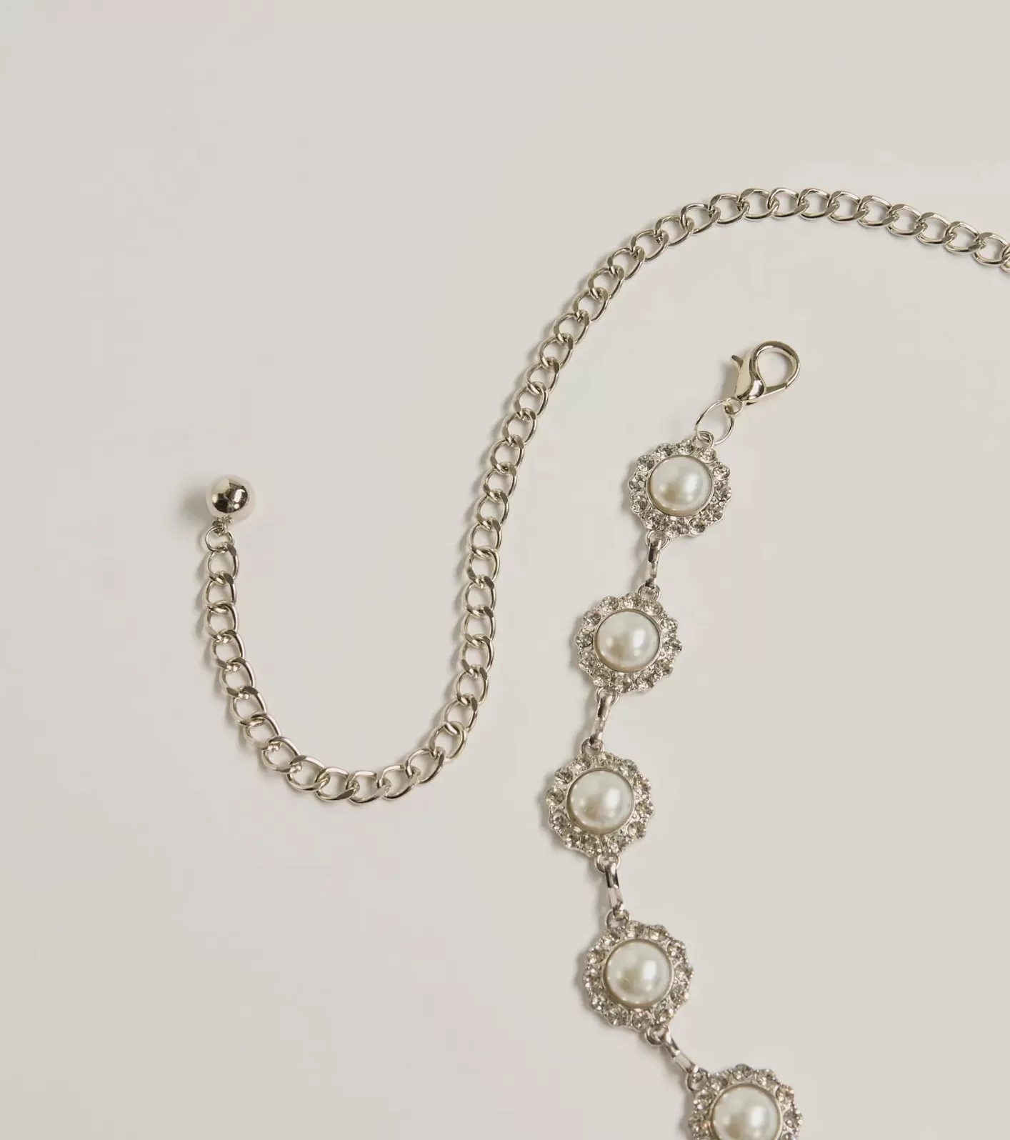 Windsor Elevated Chic Rhinestone And Faux Pearl Chain Belt SILVER Store