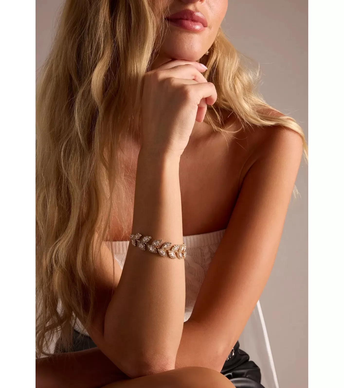 Windsor Elevated Glam Rhinestone Leaf Clasp Bracelet GOLD Cheap