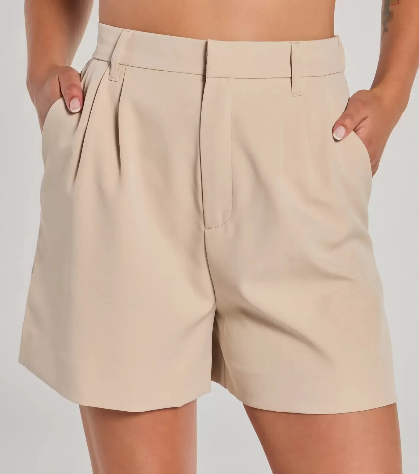 Windsor Elevated Style High-Rise Woven Bermuda Shorts BEIGE Online