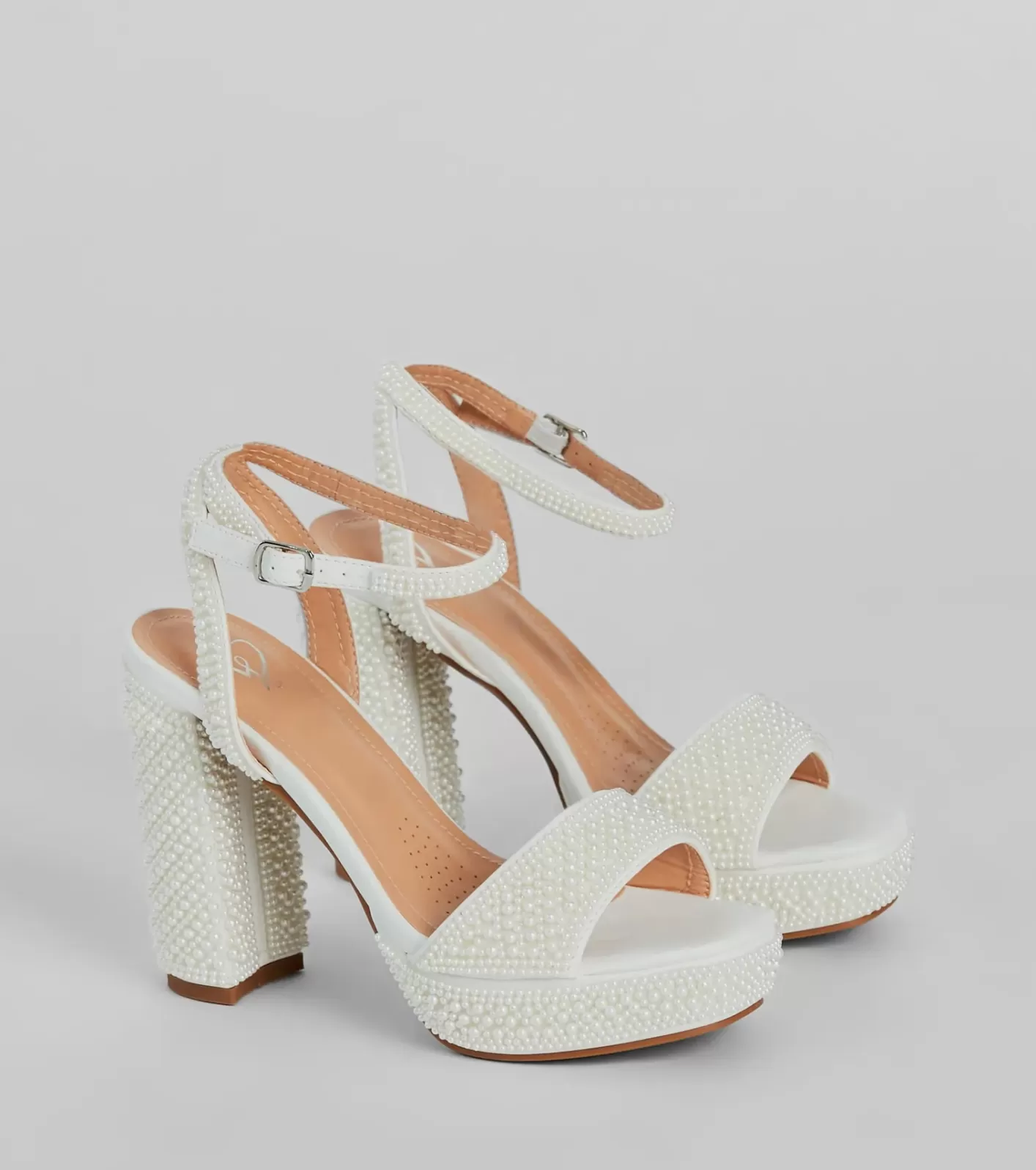 Windsor Elite Glam Faux Pearl Platform Block Heels WHITE Best