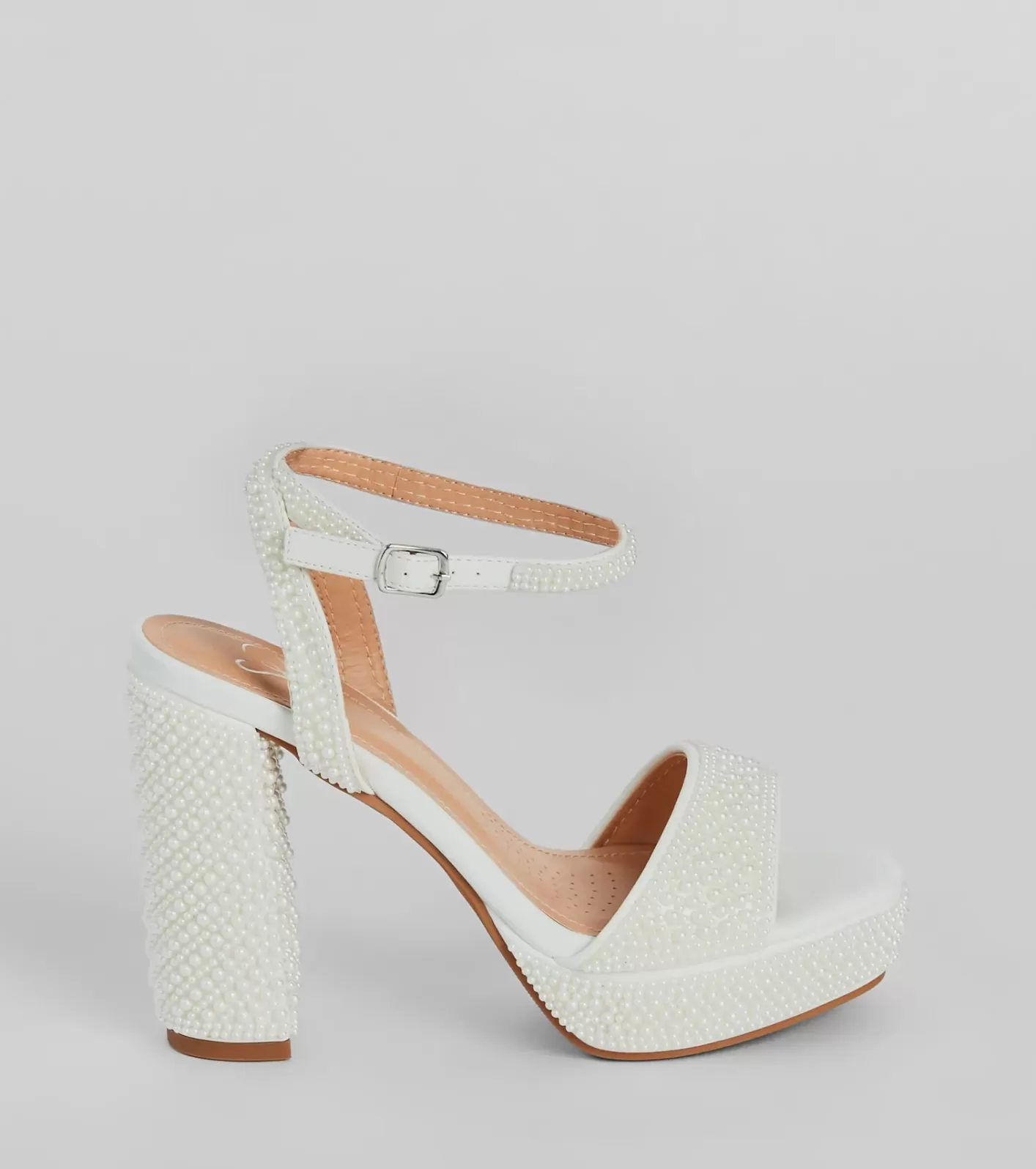 Windsor Elite Glam Faux Pearl Platform Block Heels WHITE Best