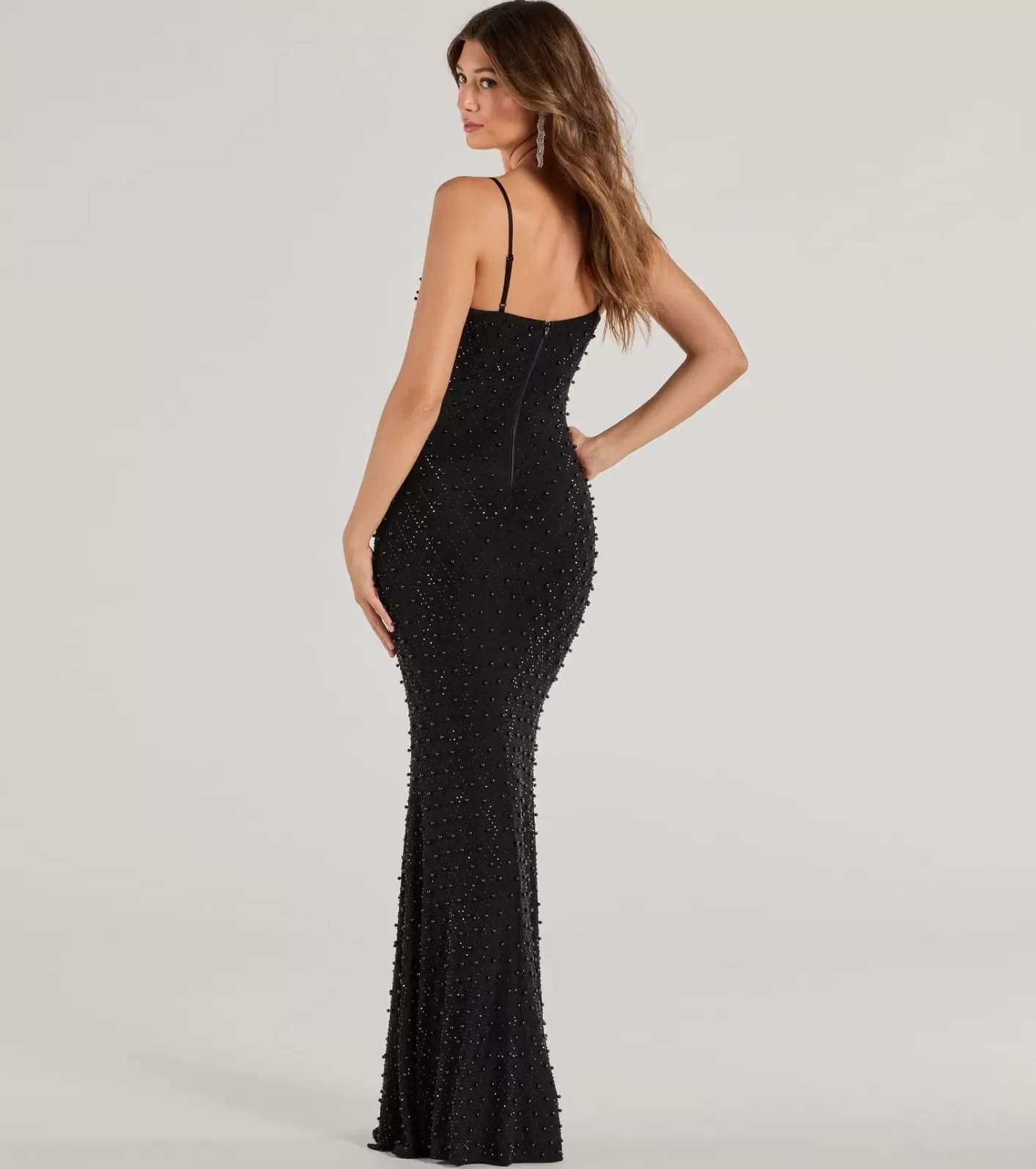 Windsor Elliot Rhinestone And Pearl Mesh Mermaid Dress BLACK Best Sale