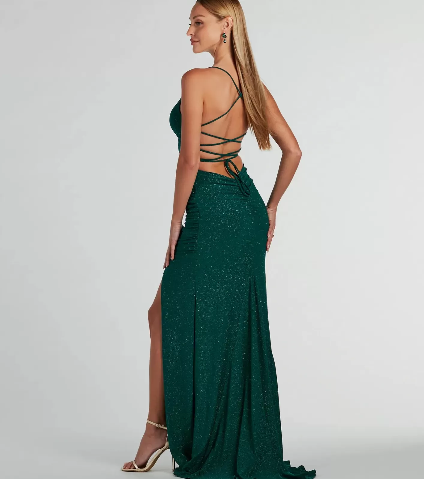 Windsor Ellora Lace Up Mermaid Glitter Formal Dress HUNTER Sale