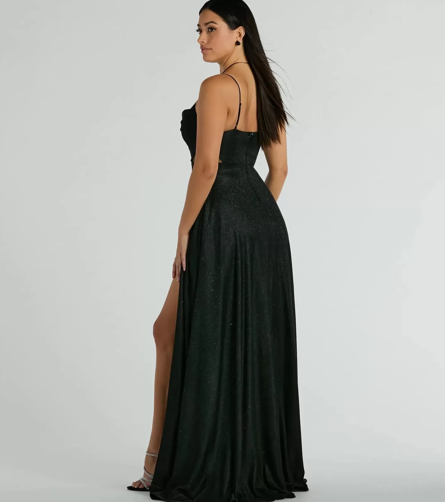Windsor Emmeline Glitter Woven A-Line Formal Dress BLACK Hot