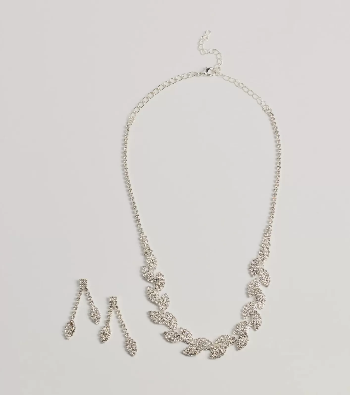 Windsor Enchanting Glitz Rhinestone Leaf Necklace Set SILVER Cheap