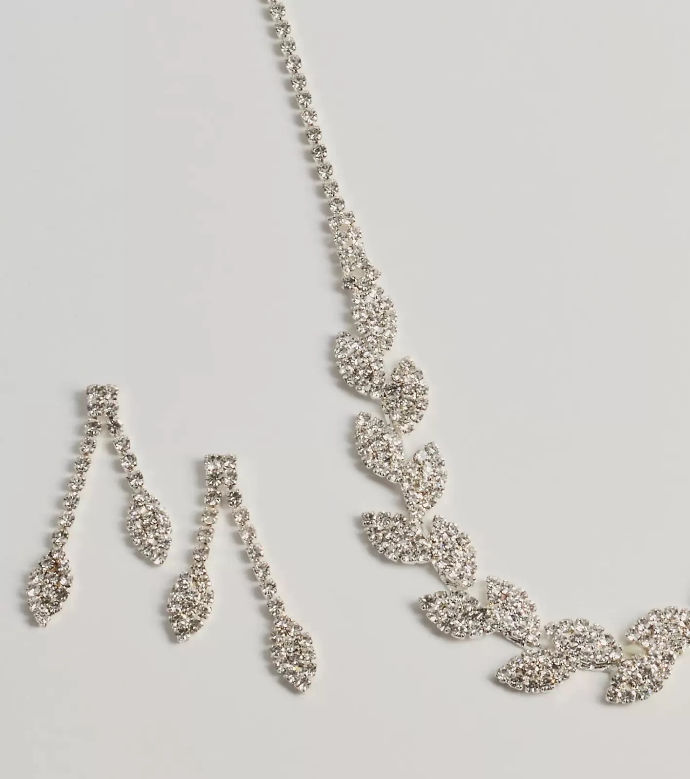 Windsor Enchanting Glitz Rhinestone Leaf Necklace Set SILVER Cheap