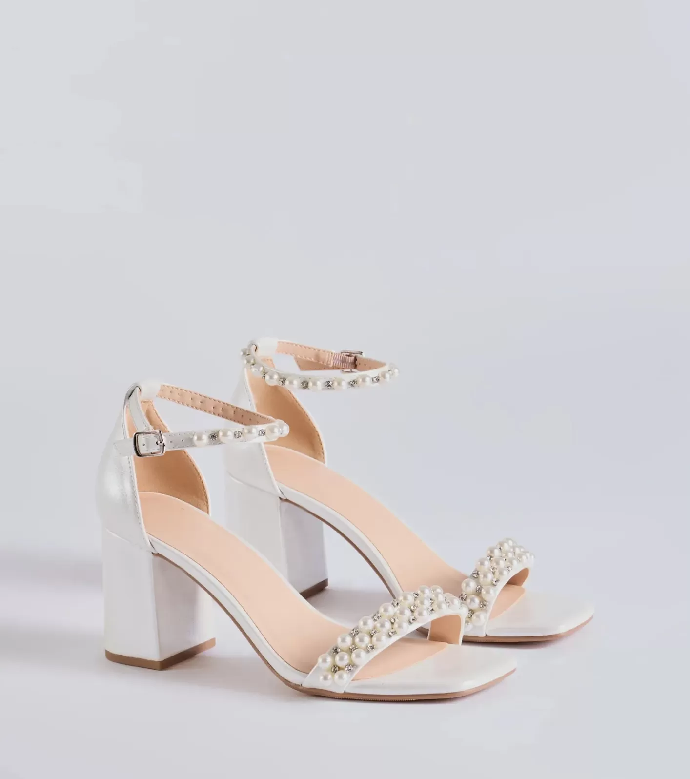 Windsor Endless Luxe Faux Pearl and Rhinestone Block Heels WHITE Shop