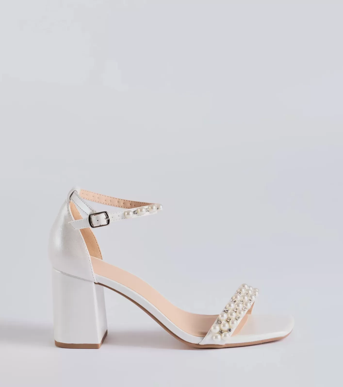 Windsor Endless Luxe Faux Pearl and Rhinestone Block Heels WHITE Shop