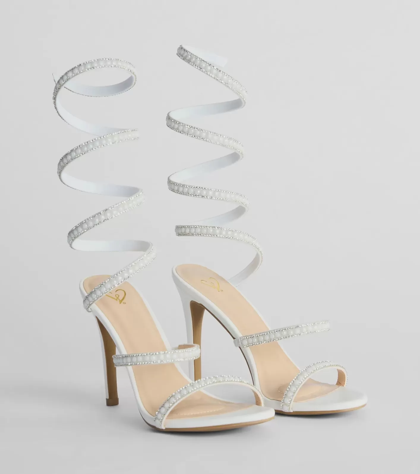 Windsor Endless Luxe Faux Pearl Spiral Stiletto Heels WHITE Clearance
