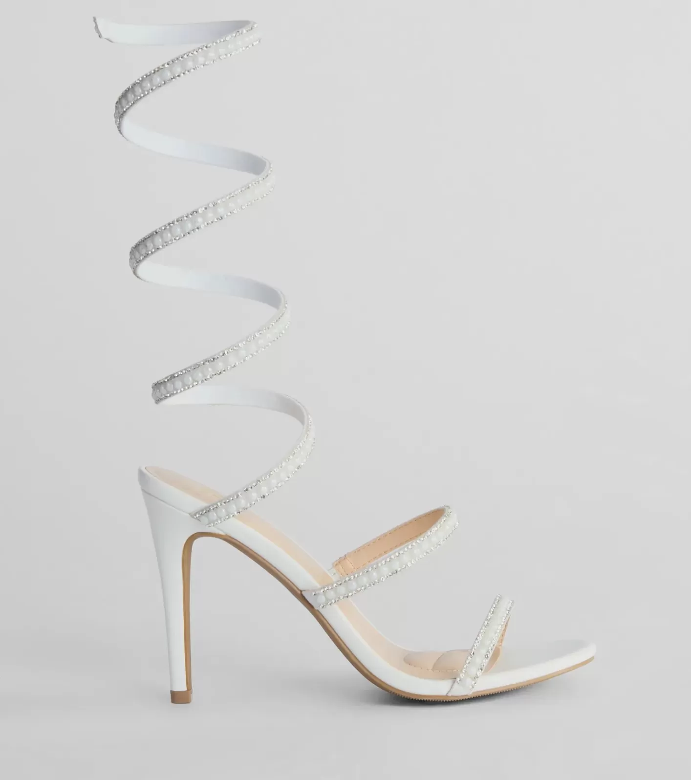 Windsor Endless Luxe Faux Pearl Spiral Stiletto Heels WHITE Clearance