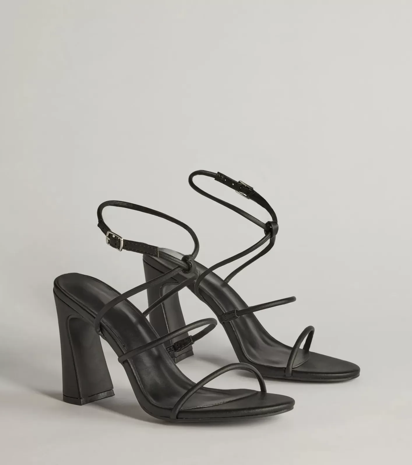 Windsor Endlessly Sleek Multi-Strap Block Heels BLACK Discount
