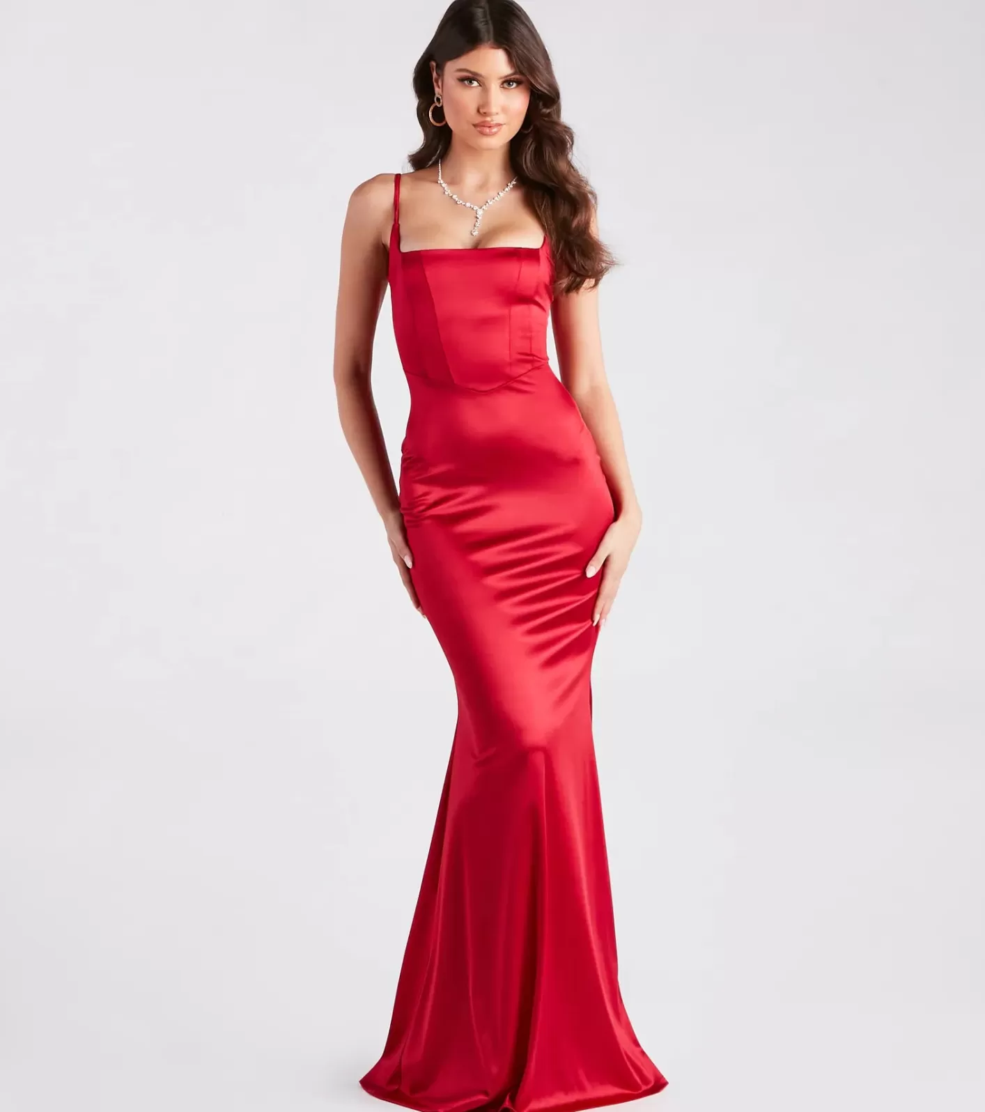 Windsor Erin Formal Satin Mermaid Long Dress RED Store