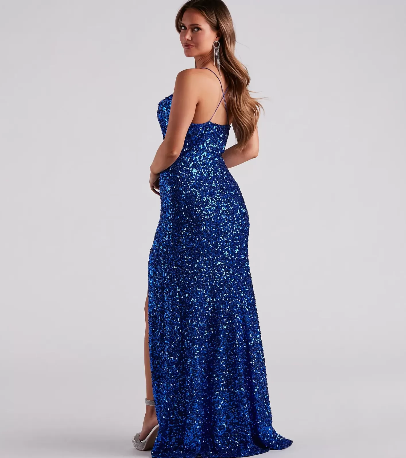 Windsor Esperanza Formal Sequin Cowl Dress ROYAL Clearance
