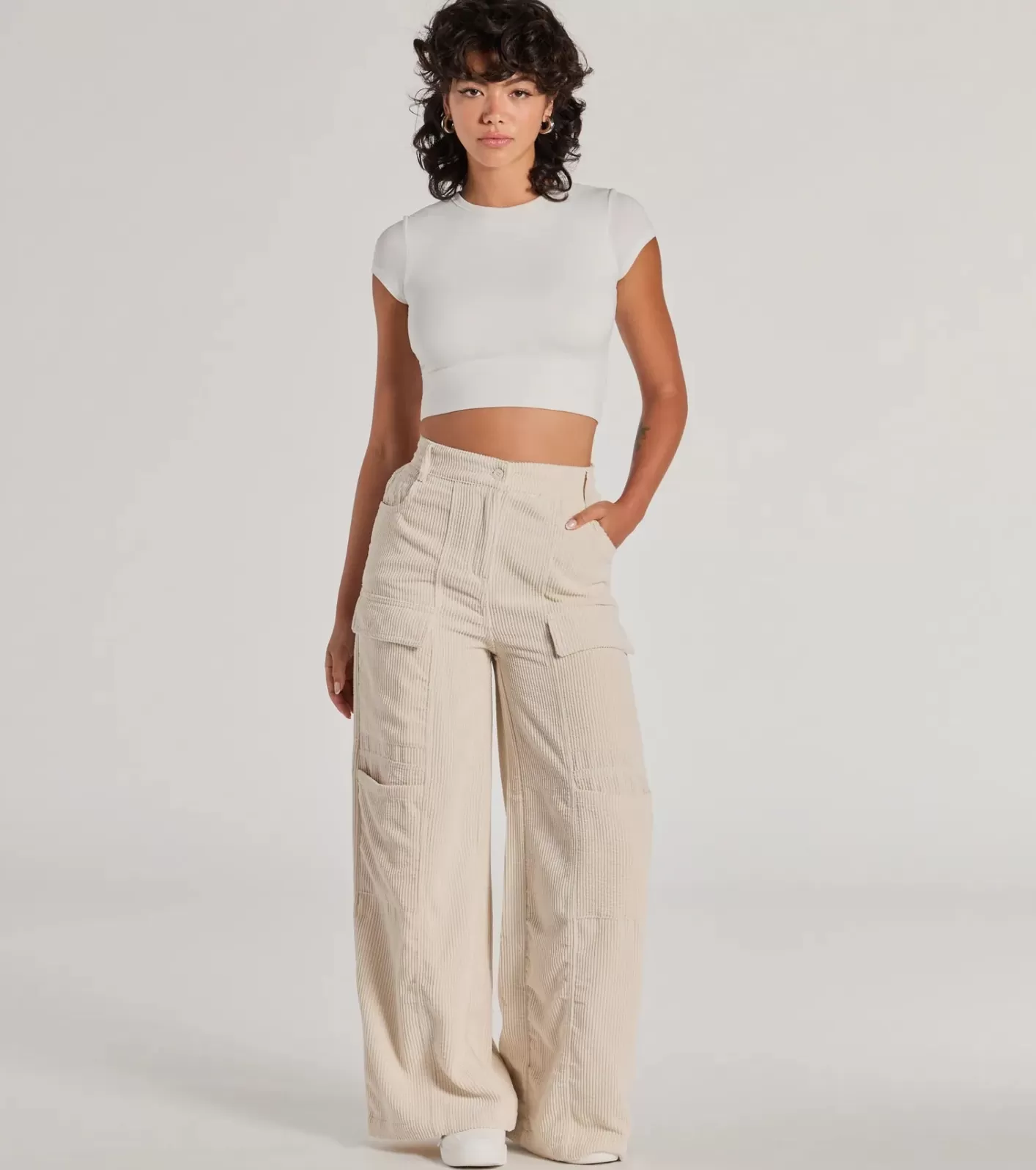 Windsor Essential High-Rise Corduroy Wide-Leg Cargo Pants IVORY Cheap
