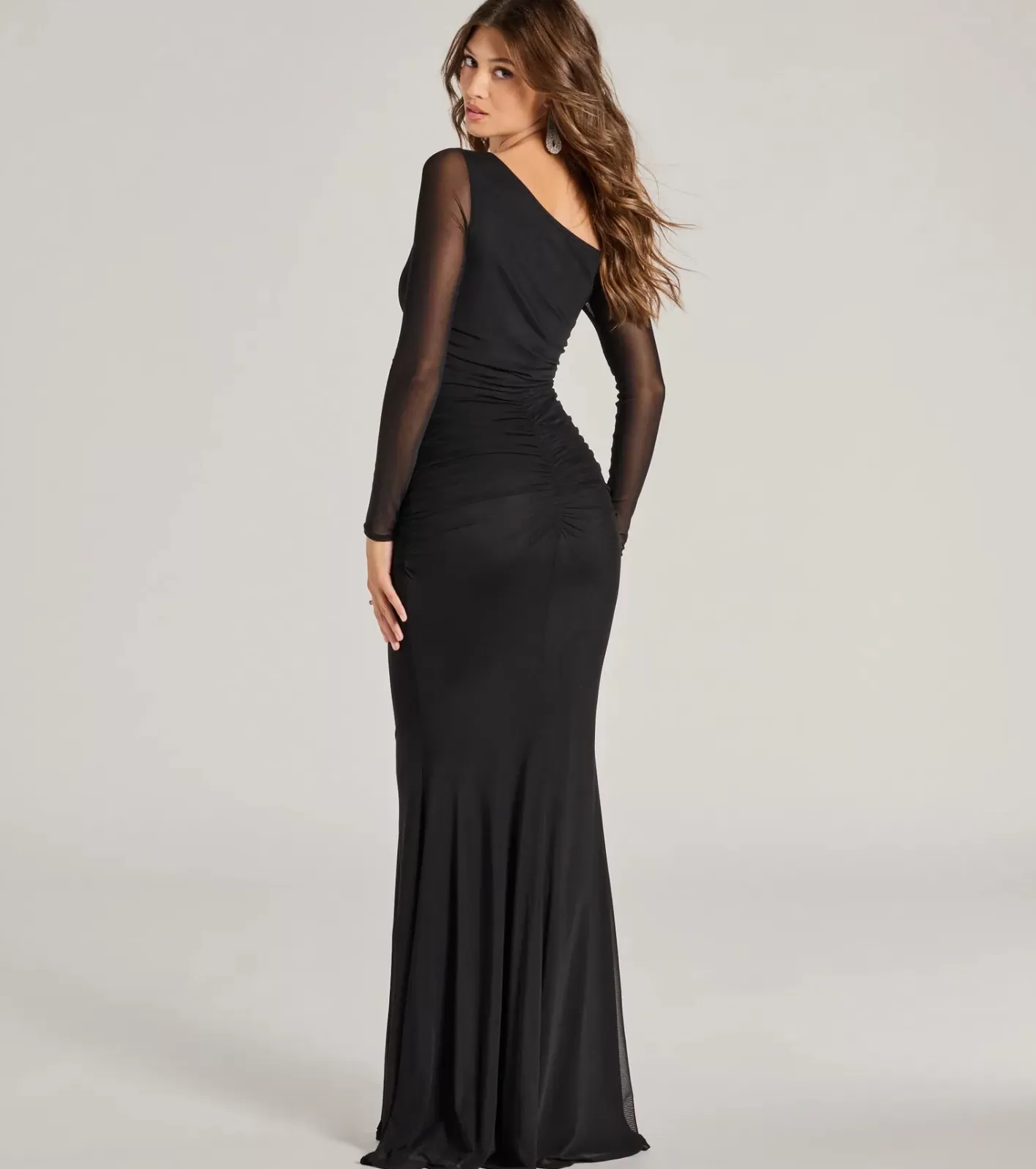 Windsor Esther One-Shoulder Mermaid Mesh Formal Dress BLACK Cheap