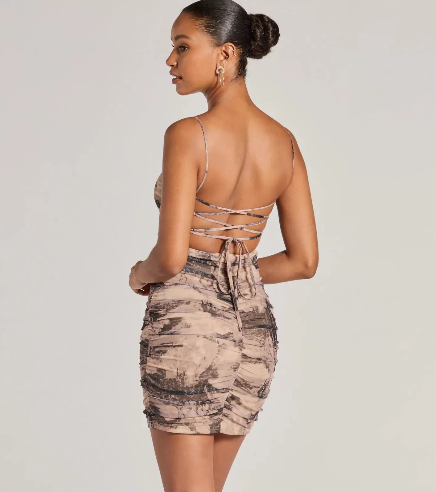 Windsor Ever So Alluring Lace-Up Abstract Mini Dress TAUPE Sale