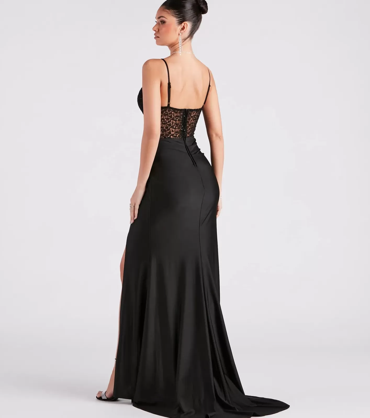 Windsor Everly Formal Lace Corset Mermaid Dress BLACK Cheap