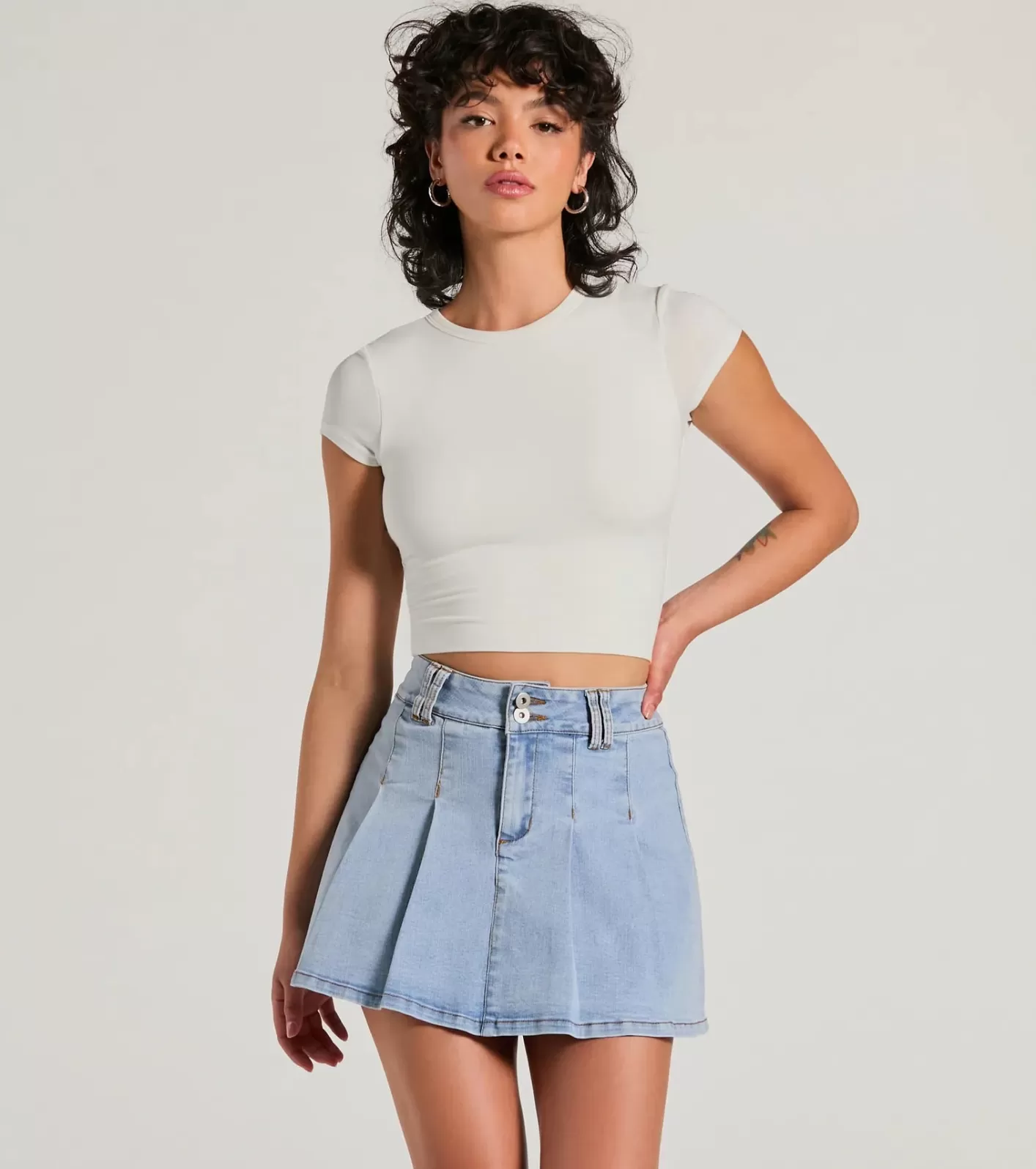 Windsor Exceptional Darling High-Rise Pleat Denim Mini Skirt LIGHTDENIM Best