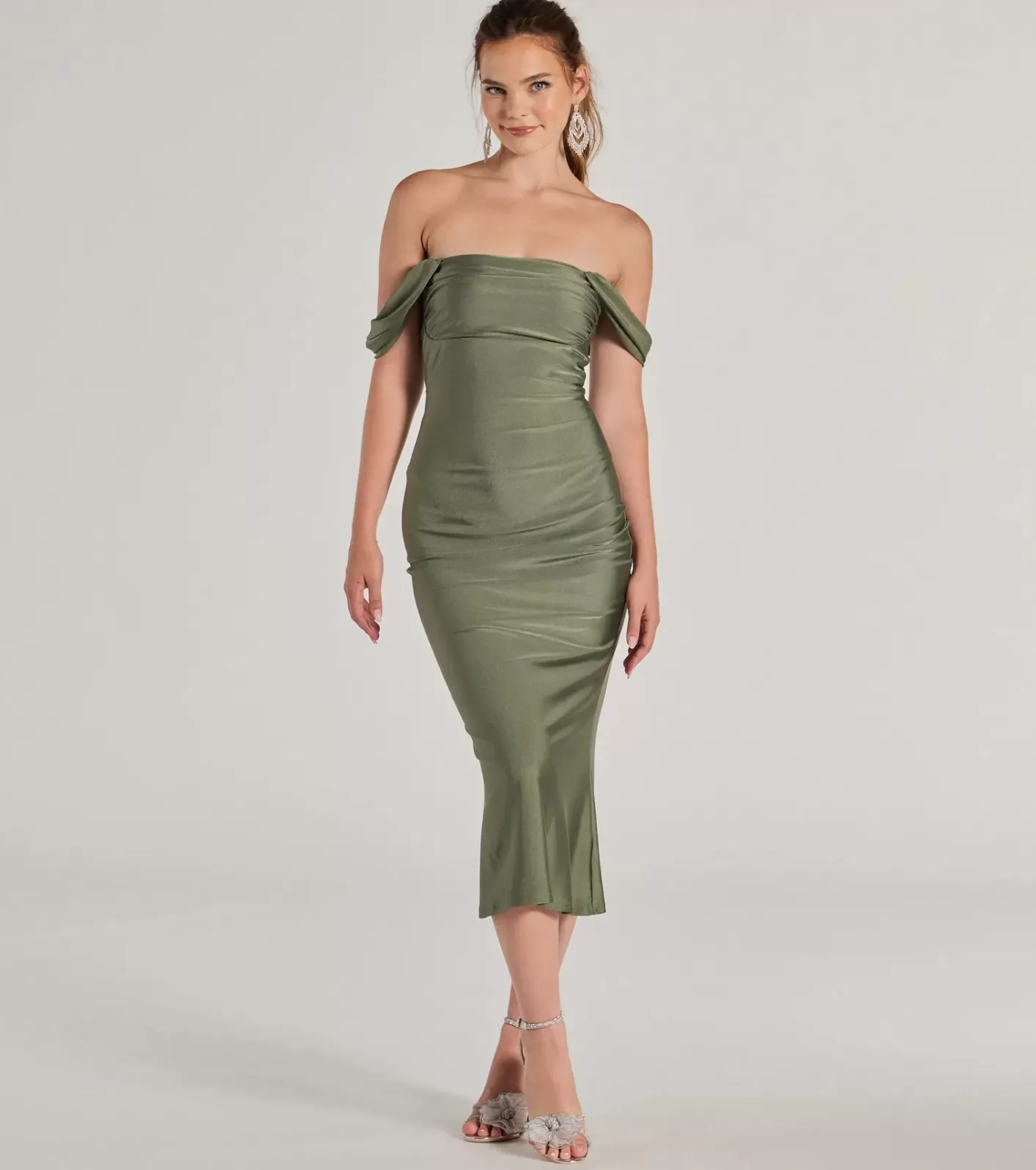 Windsor Exceptional Off-The-Shoulder Flared Midi Dress SAGE Shop