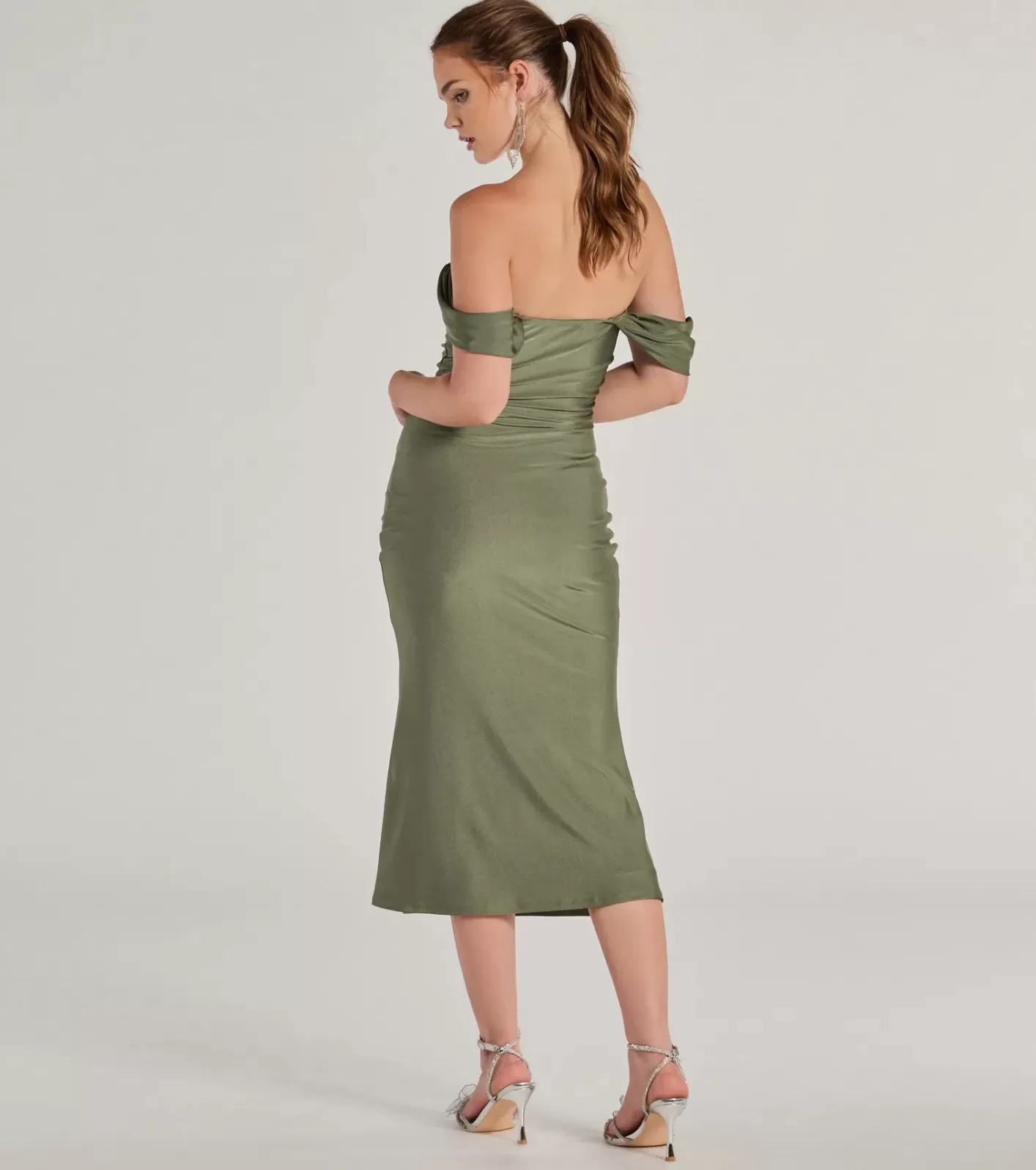 Windsor Exceptional Off-The-Shoulder Flared Midi Dress SAGE Shop