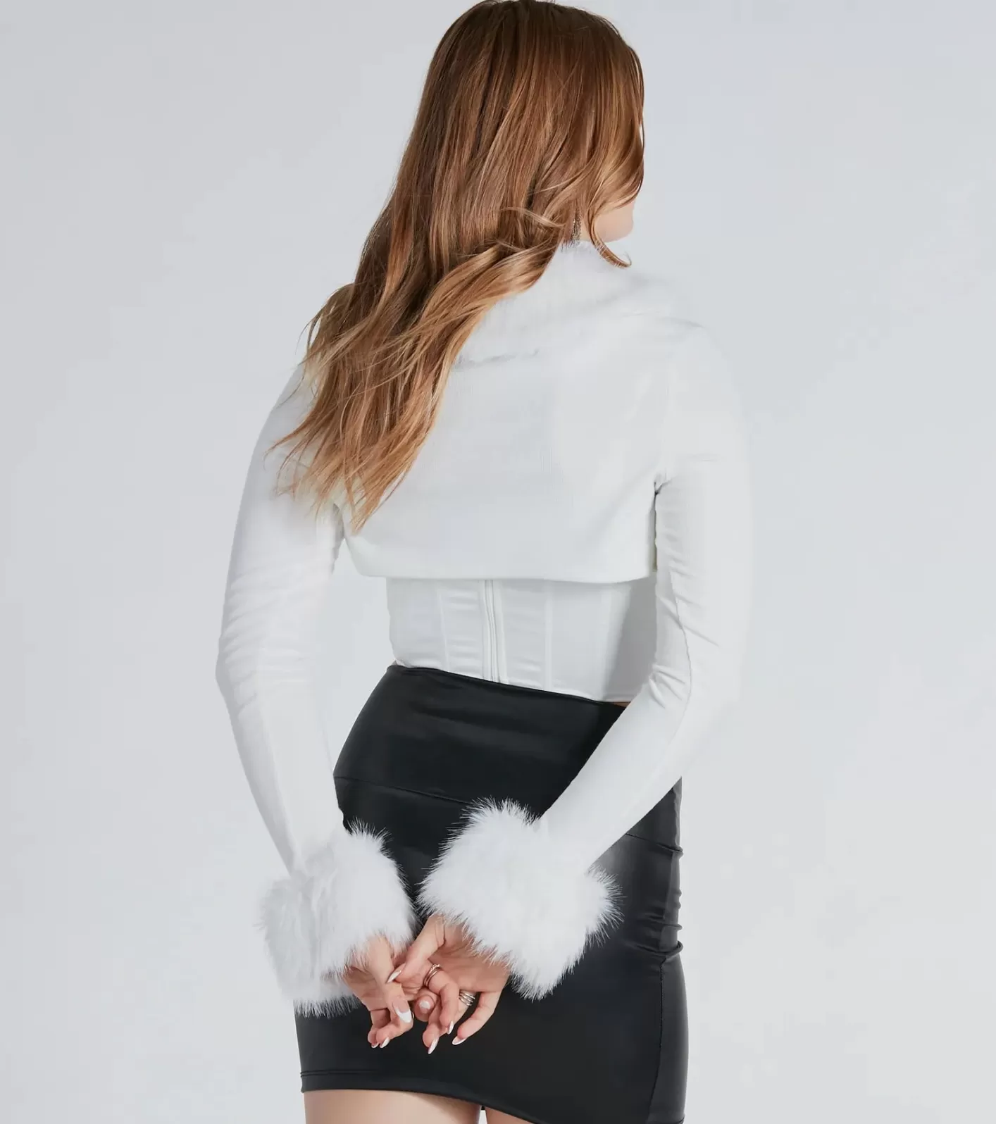 Windsor Exclusive Chic Faux Fur Long Sleeve Bolero IVORY Online