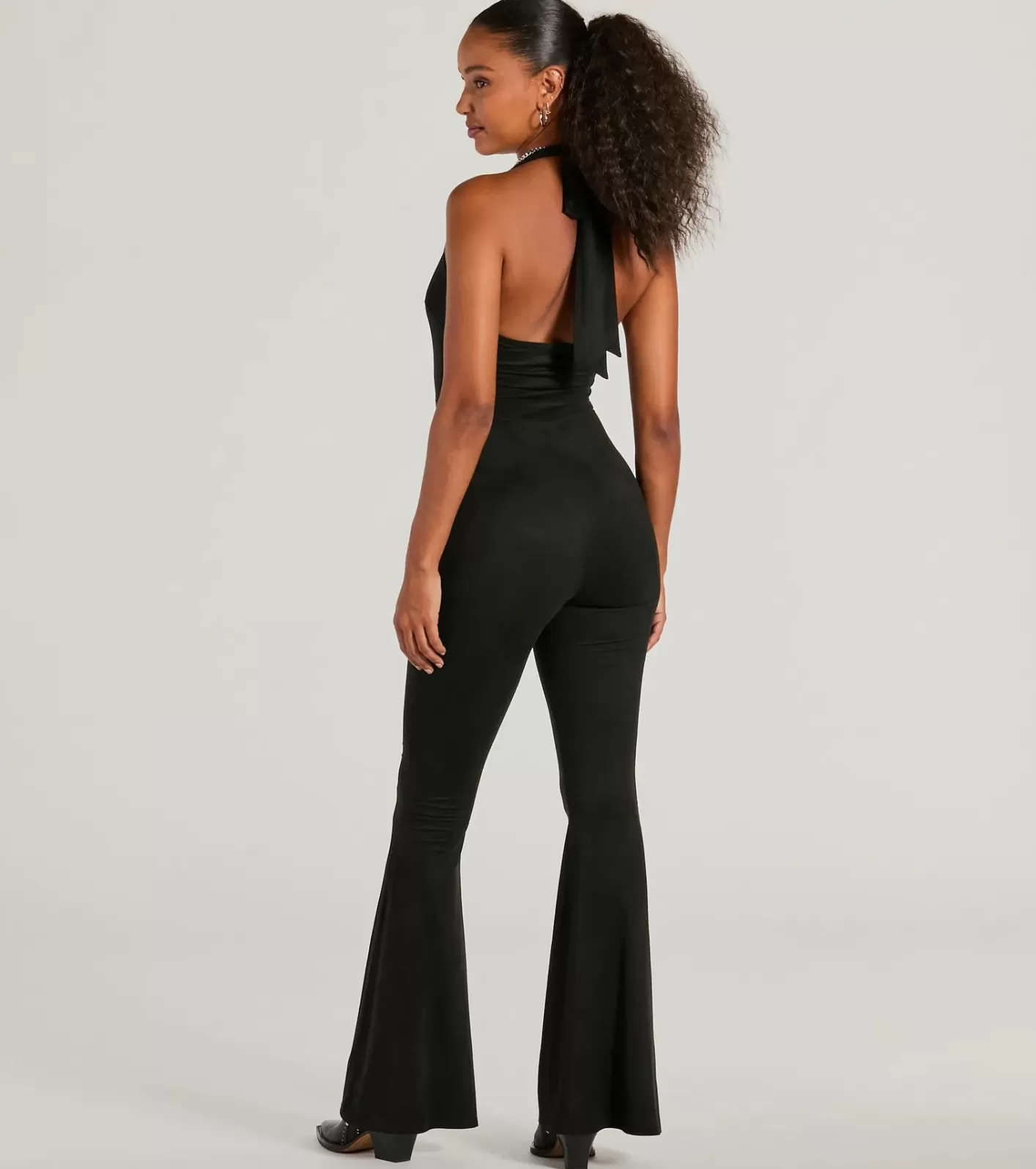 Windsor Eyes On Me Lace-Up Flare Faux Suede Jumpsuit BLACK Sale