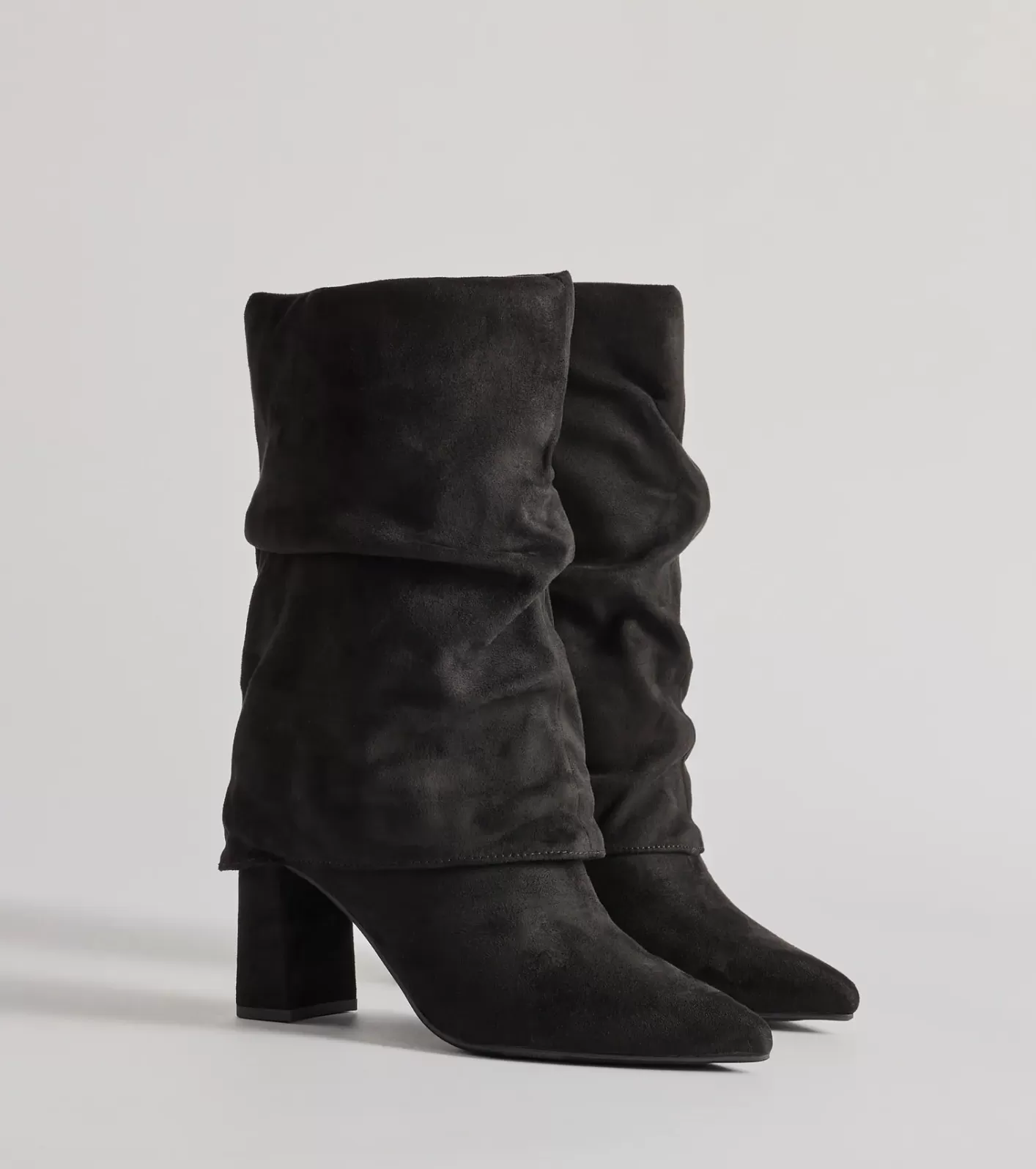 Windsor Fab Faux Suede Fold-Over Mid-Calf Boots BLACK Hot