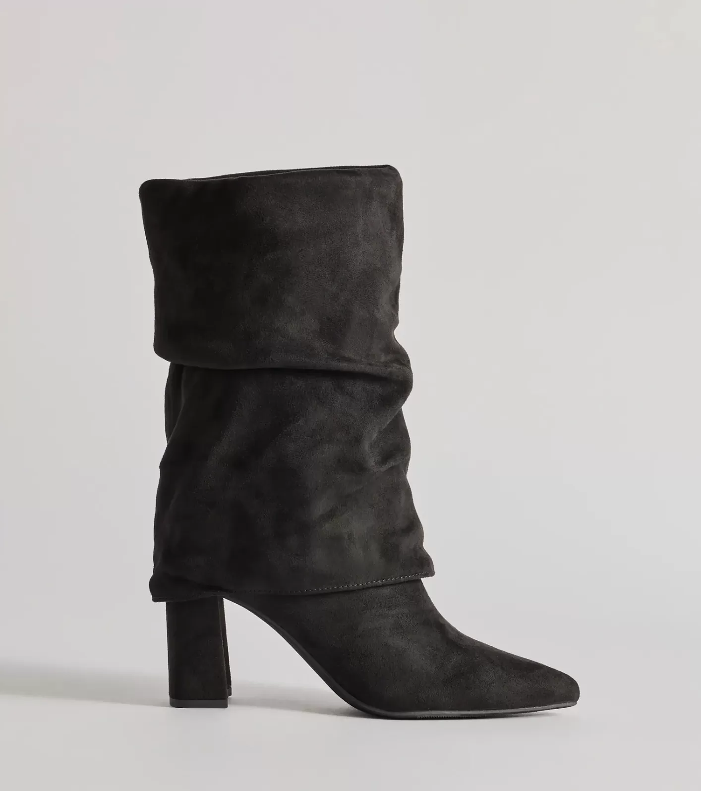 Windsor Fab Faux Suede Fold-Over Mid-Calf Boots BLACK Hot