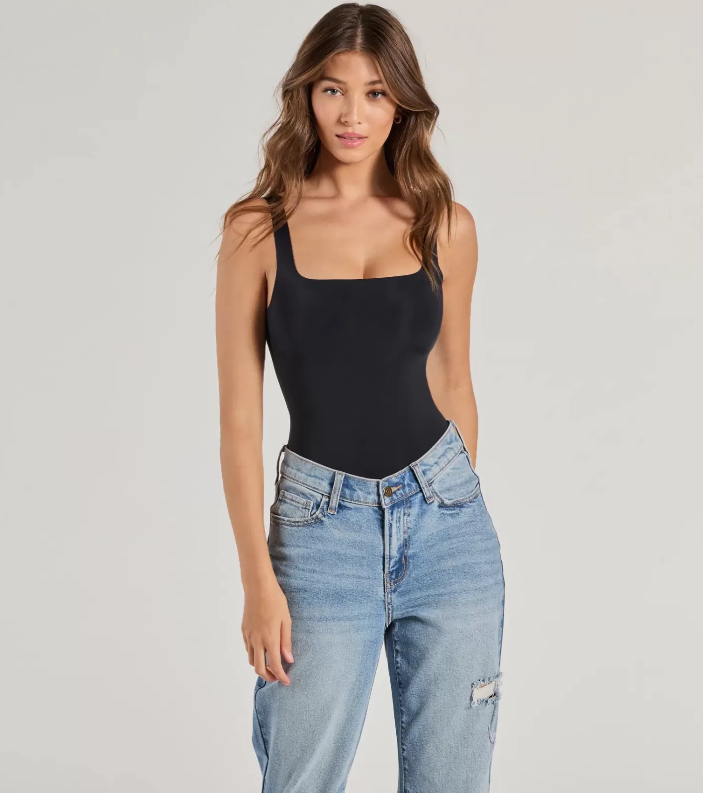 Windsor Fab Foundations Sleeveless Square Neck Bodysuit BLACK Cheap