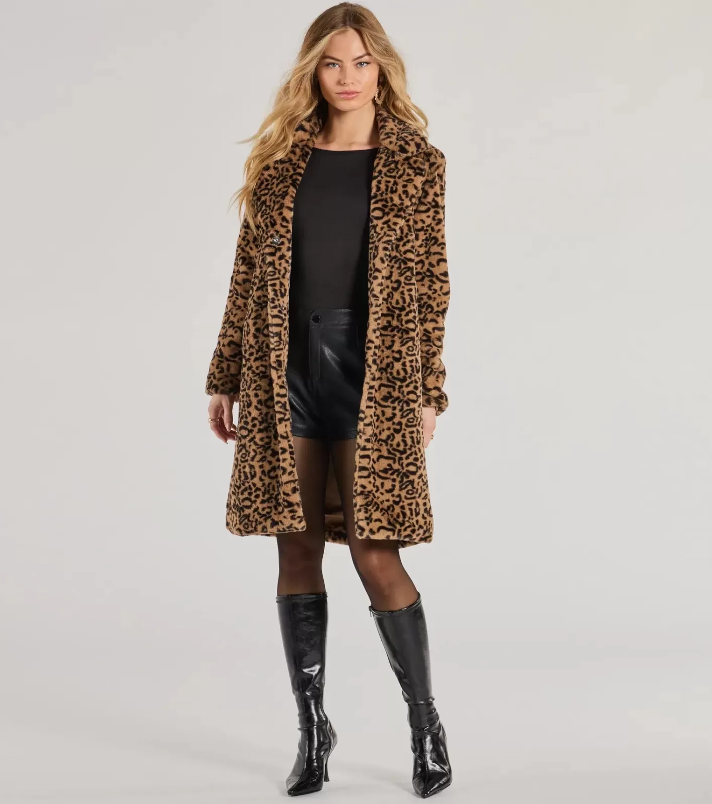 Windsor Fabulous Flair Leopard Faux Fur Trench Coat TAUPE Best Sale